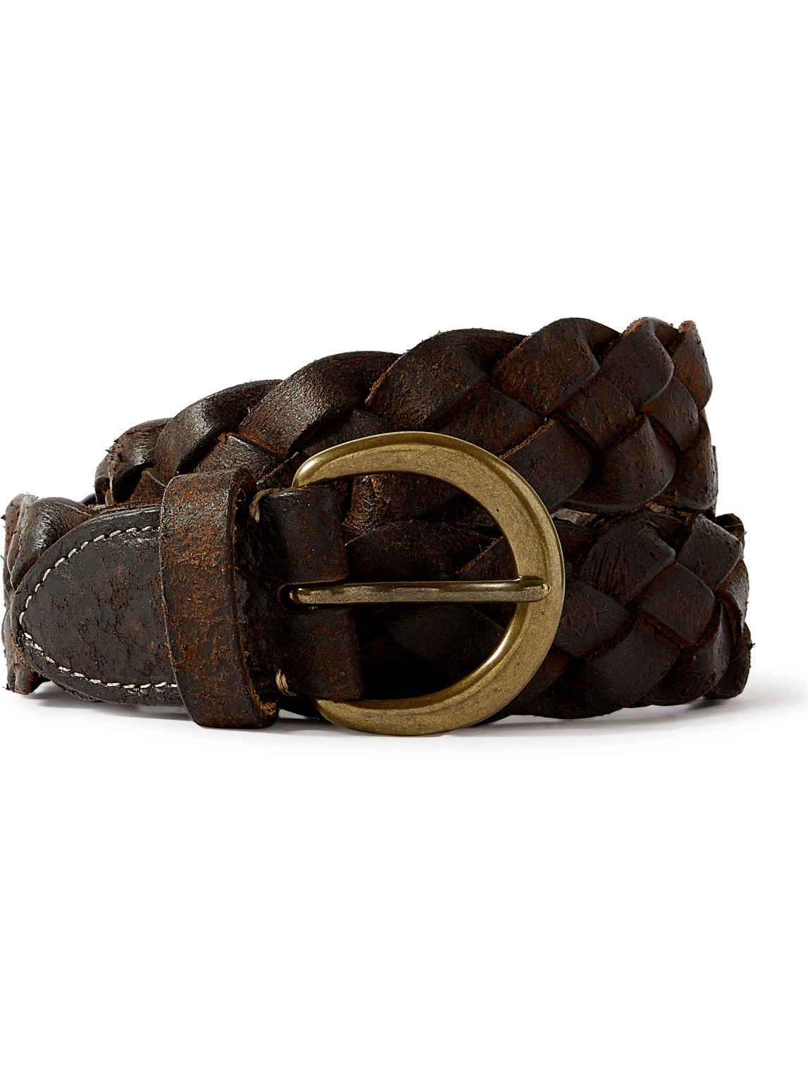 Rrl 3cm Distressed Woven Leather Belt In Brown | ModeSens