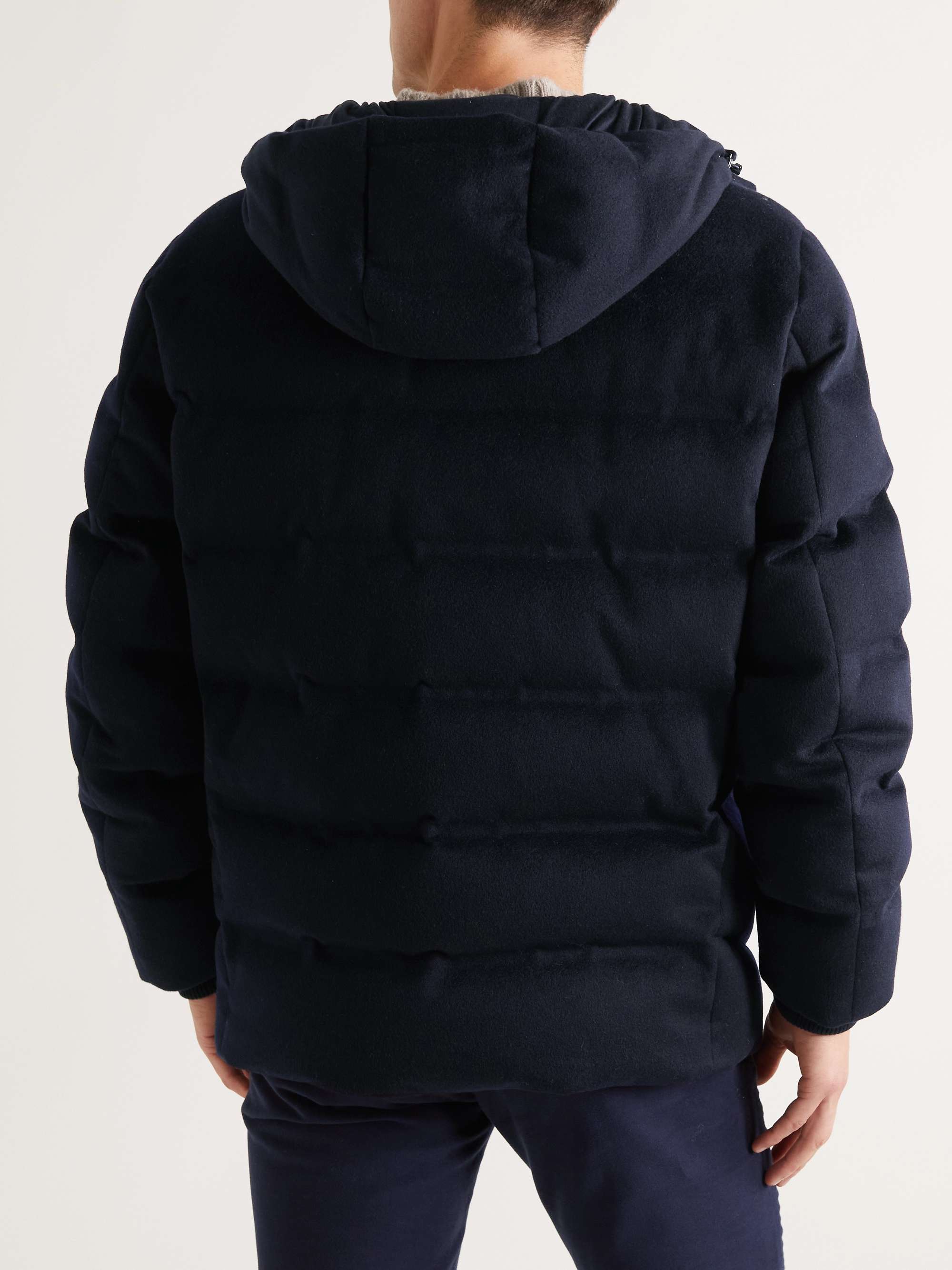 Navy Quilted Storm System Cashmere Hooded Down Jacket | LORO PIANA | MR ...