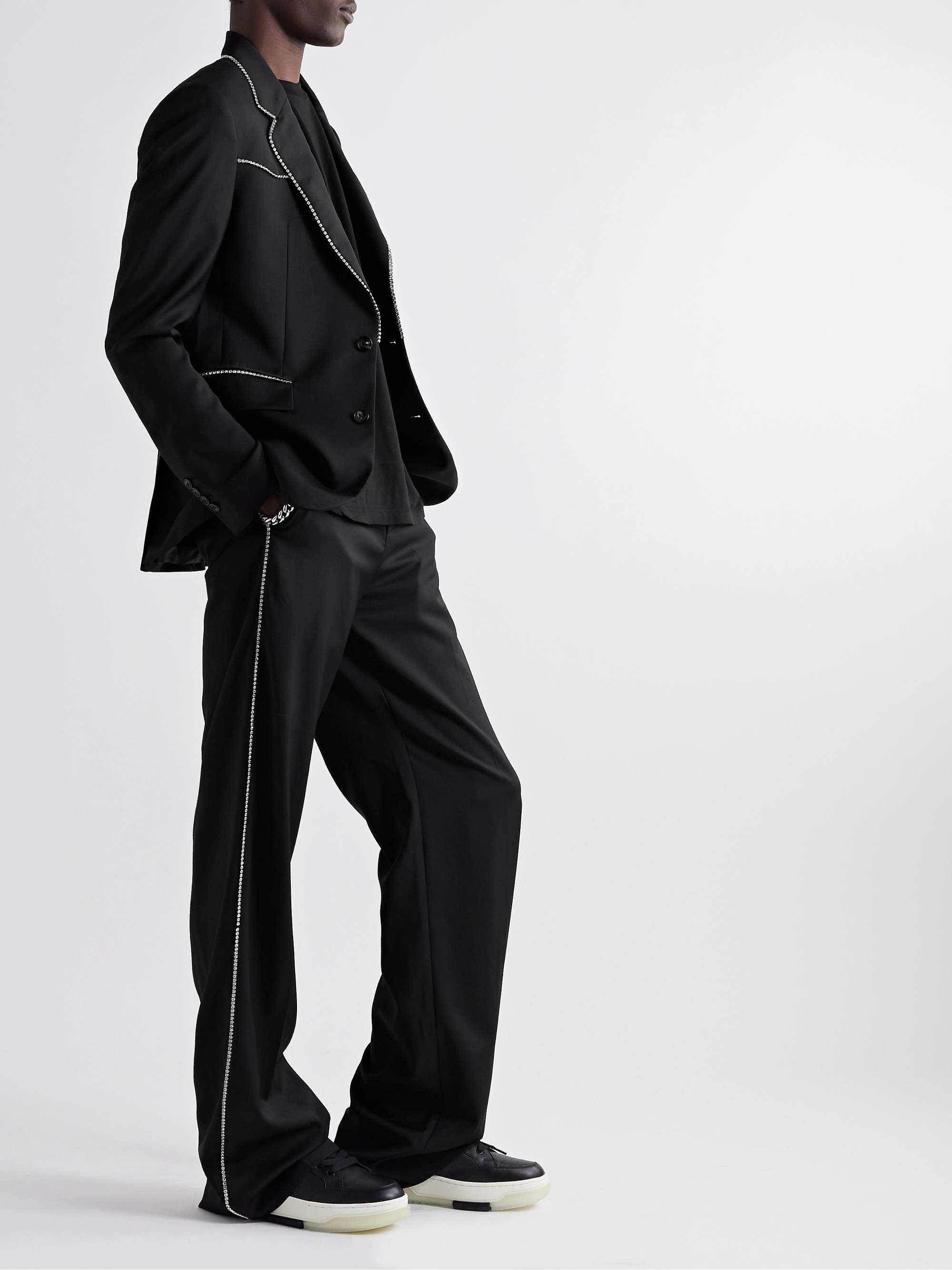AMIRI Flared Crystal-Embellished Wool-Twill Suit Trousers