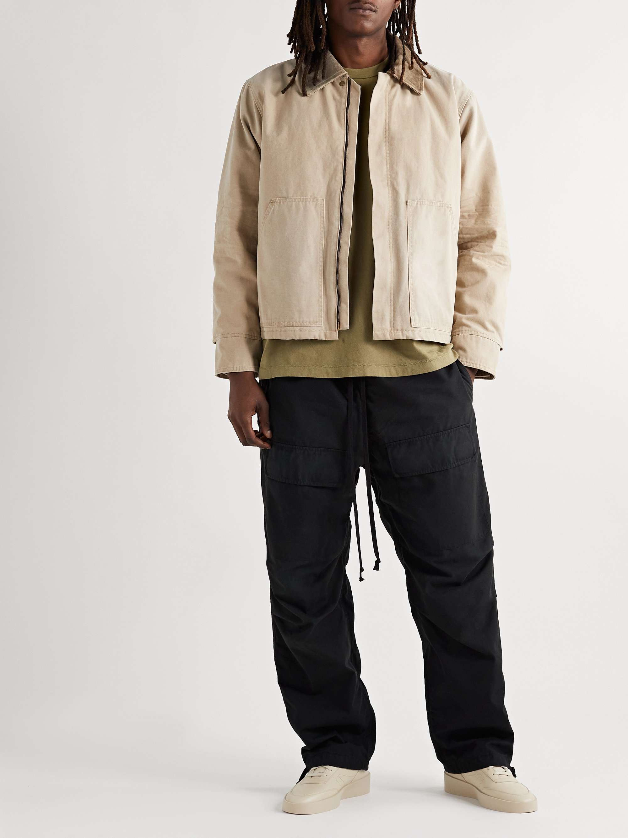 FEAR OF GOD Leather-Trimmed Distressed Canvas Jacket