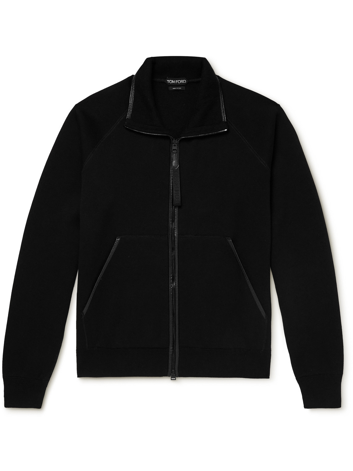 Leather-Trimmed Cotton-Blend Zip-Up Sweatshirt
