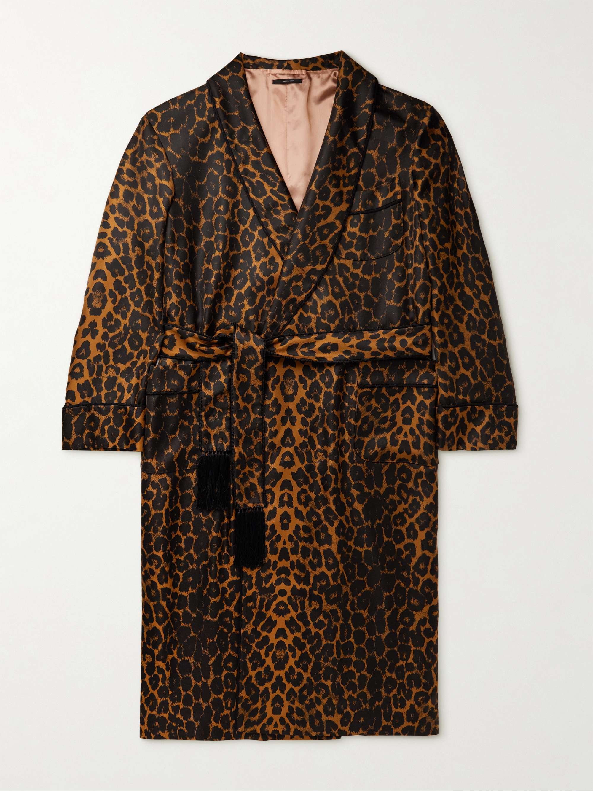 TOM FORD Tasselled Piped Leopard-Print Silk-Twill Robe