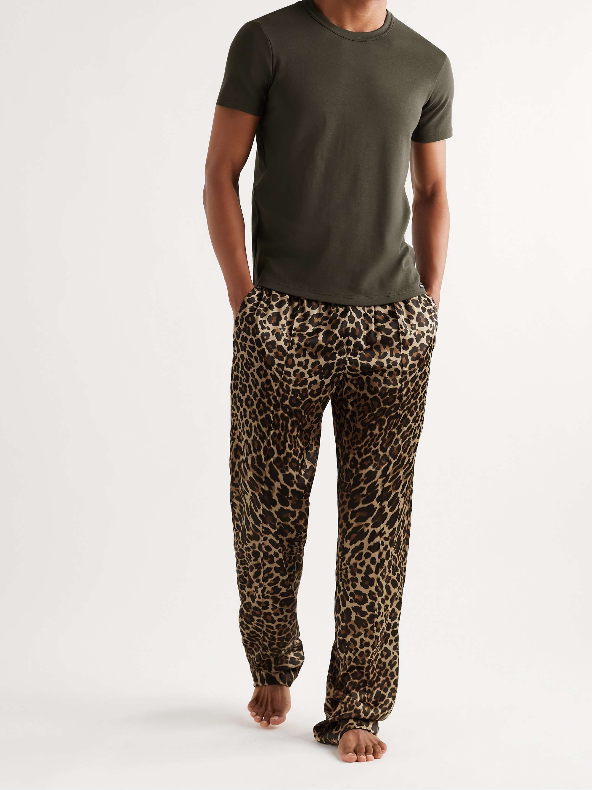 TOM FORD Velvet-Trimmed Leopard-Print Stretch-Silk Satin Pyjama Trousers