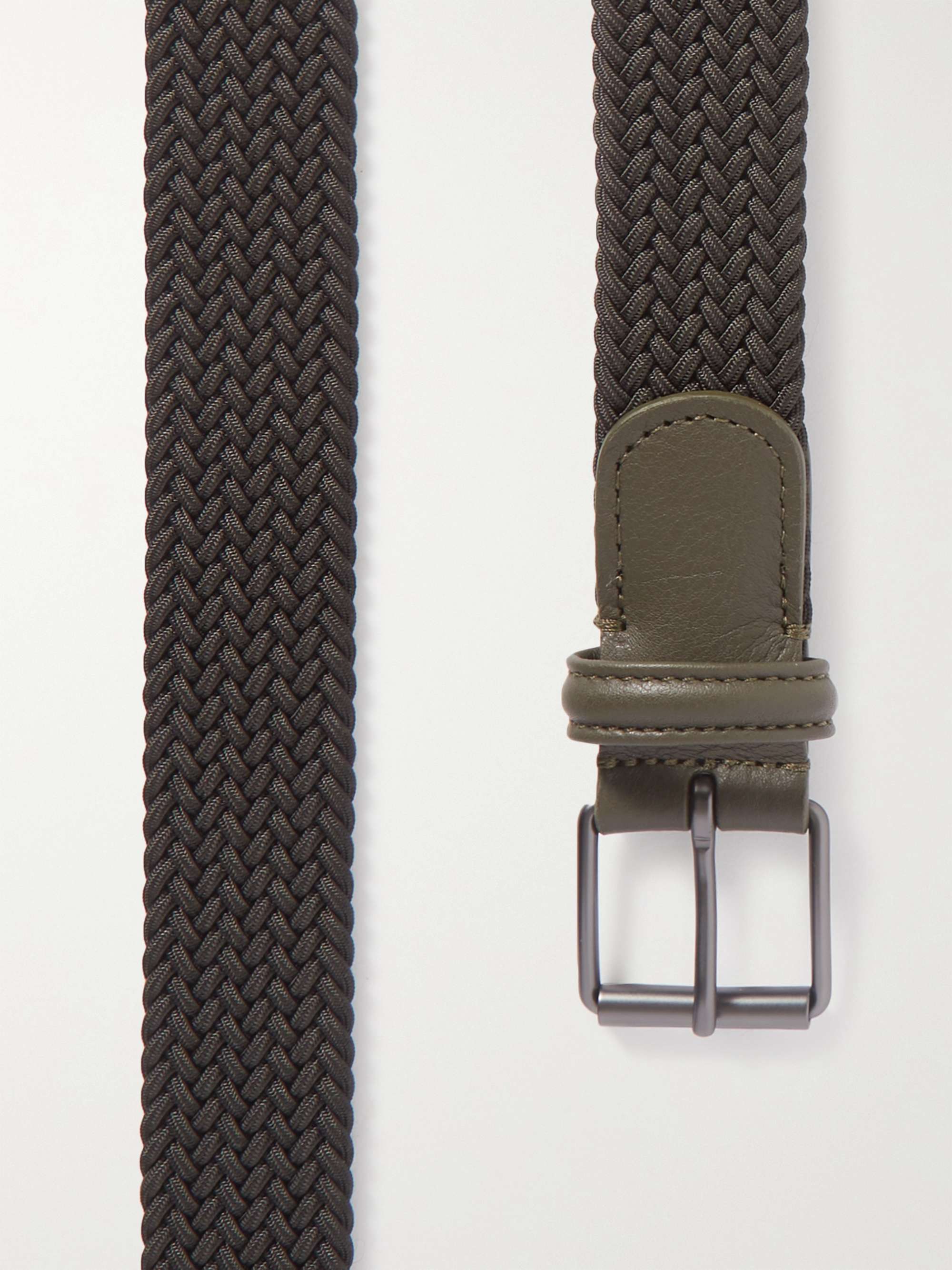 ANDERSON'S 3cm Leather-Trimmed Woven Elastic Belt