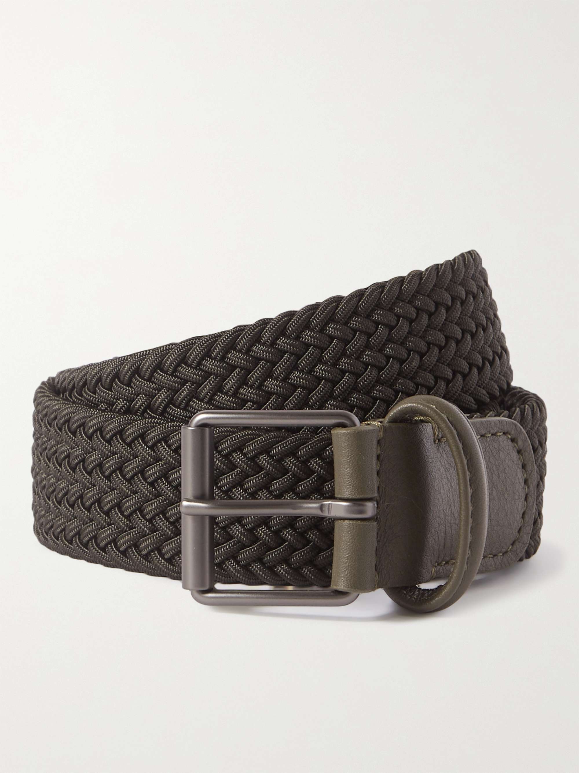 ANDERSON'S 3cm Leather-Trimmed Woven Elastic Belt