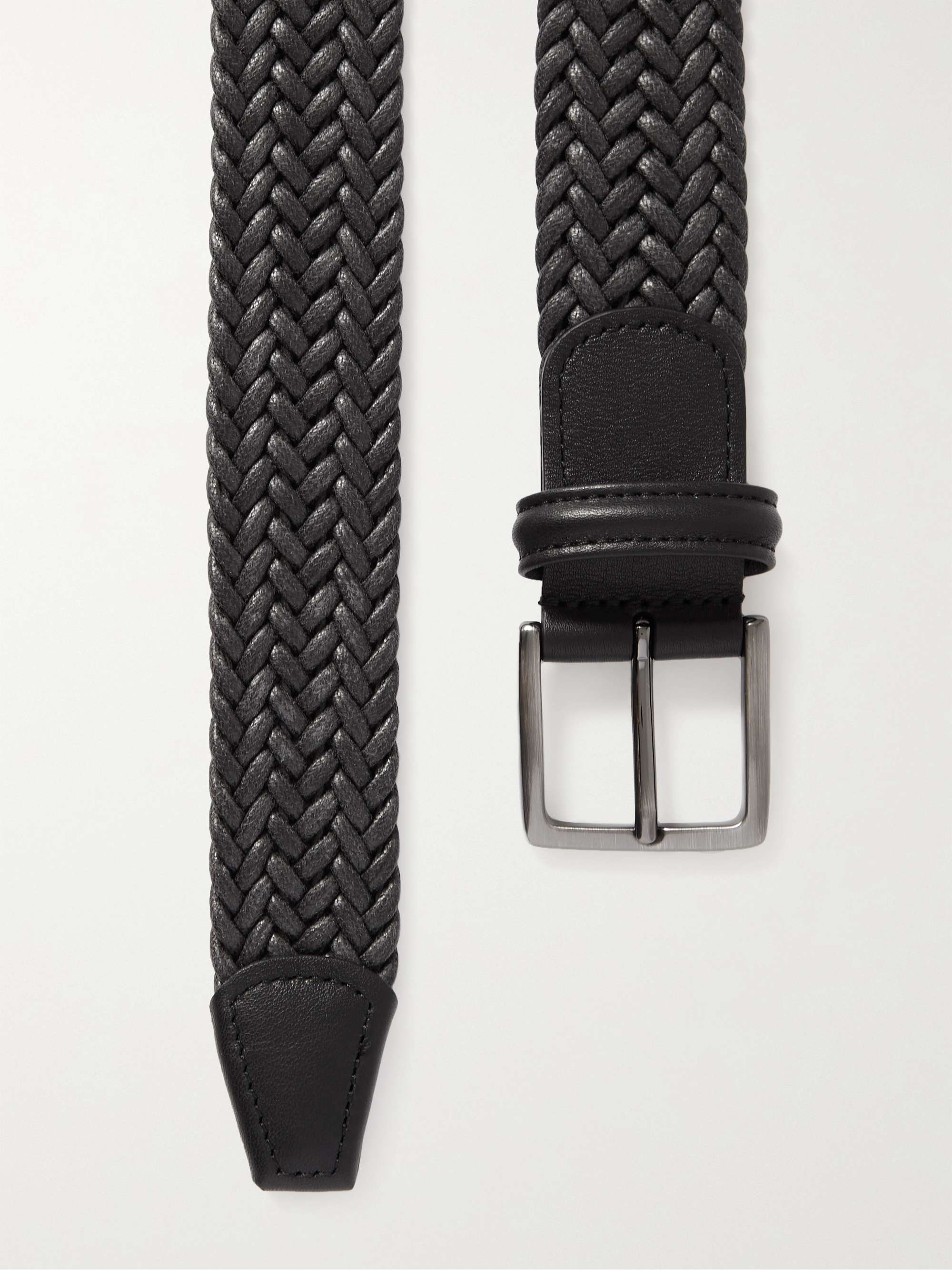 ANDERSON'S 3.5cm Leather-Trimmed Waxed-Cotton Woven Belt