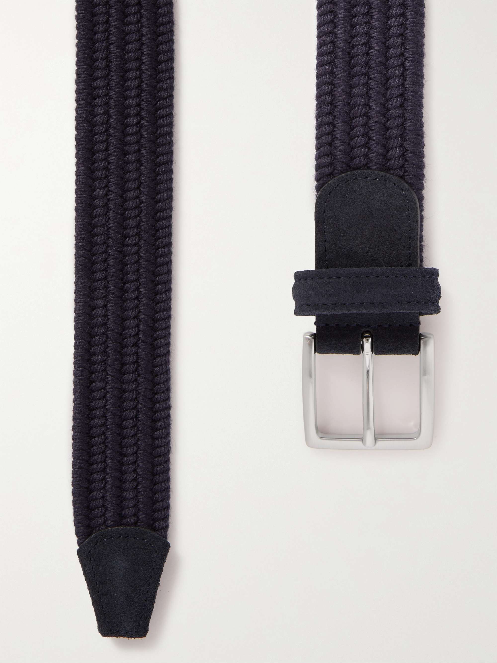 ANDERSON'S 3.5cm Suede-Trimmed Woven Elastic Belt