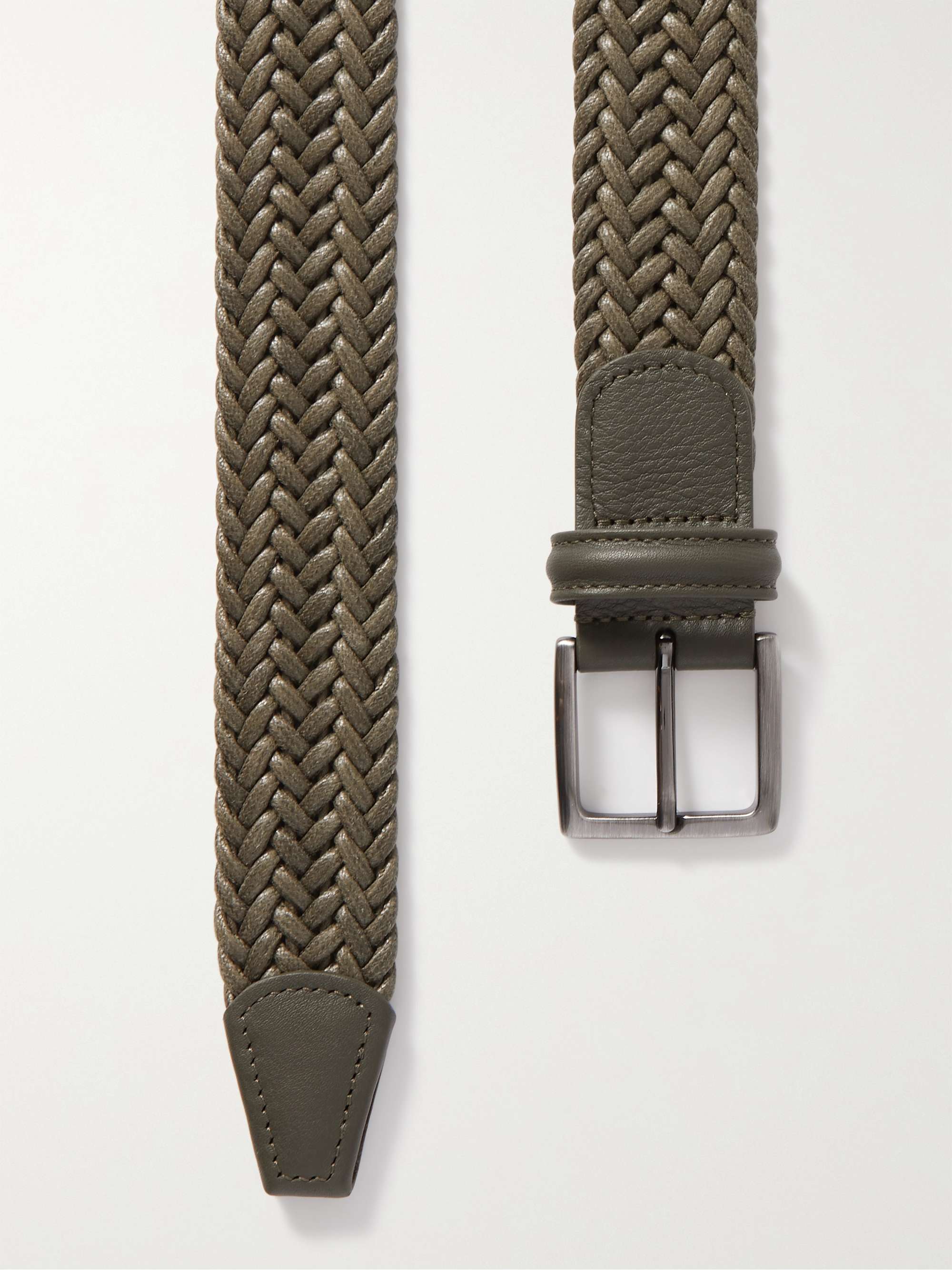 ANDERSON'S 3.5cm Leather-Trimmed Waxed-Cotton Woven Belt