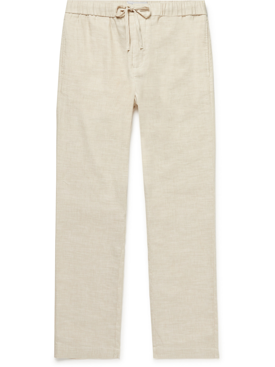 Frescobol Carioca Oscar Slim-fit Tapered Linen And Cotton-blend Drawstring Trousers In Neutrals