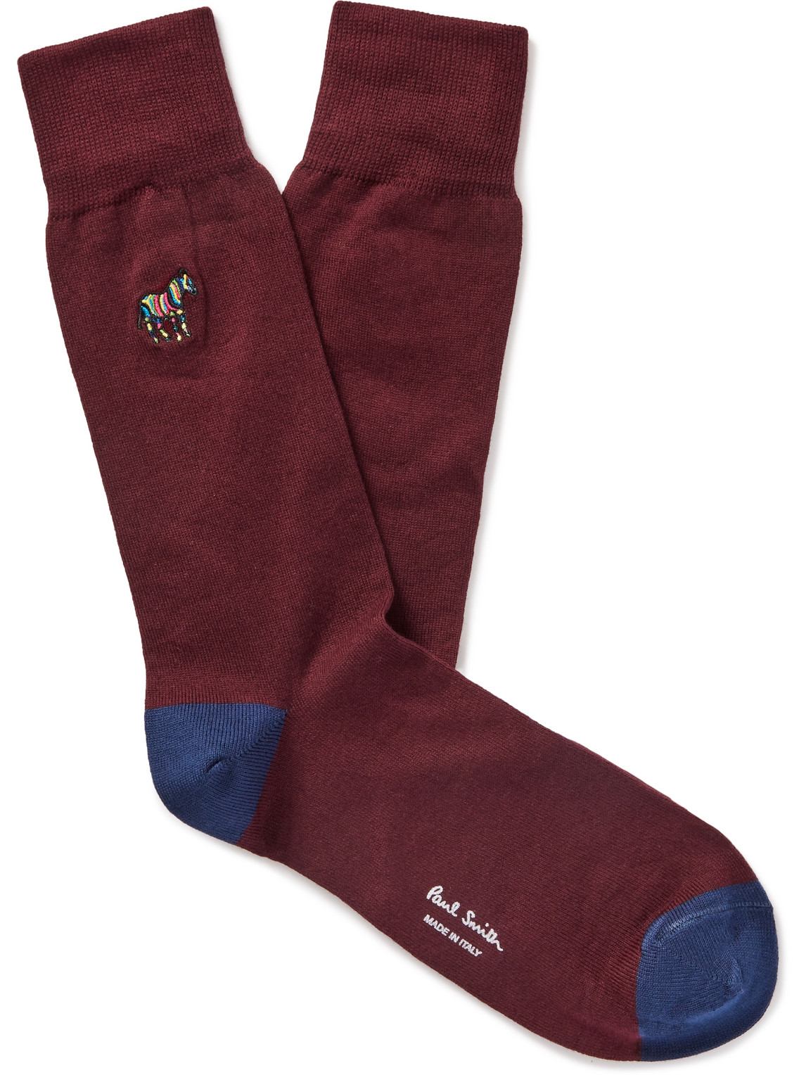 Paul Smith Embroidered Cotton-blend Socks In Burgundy