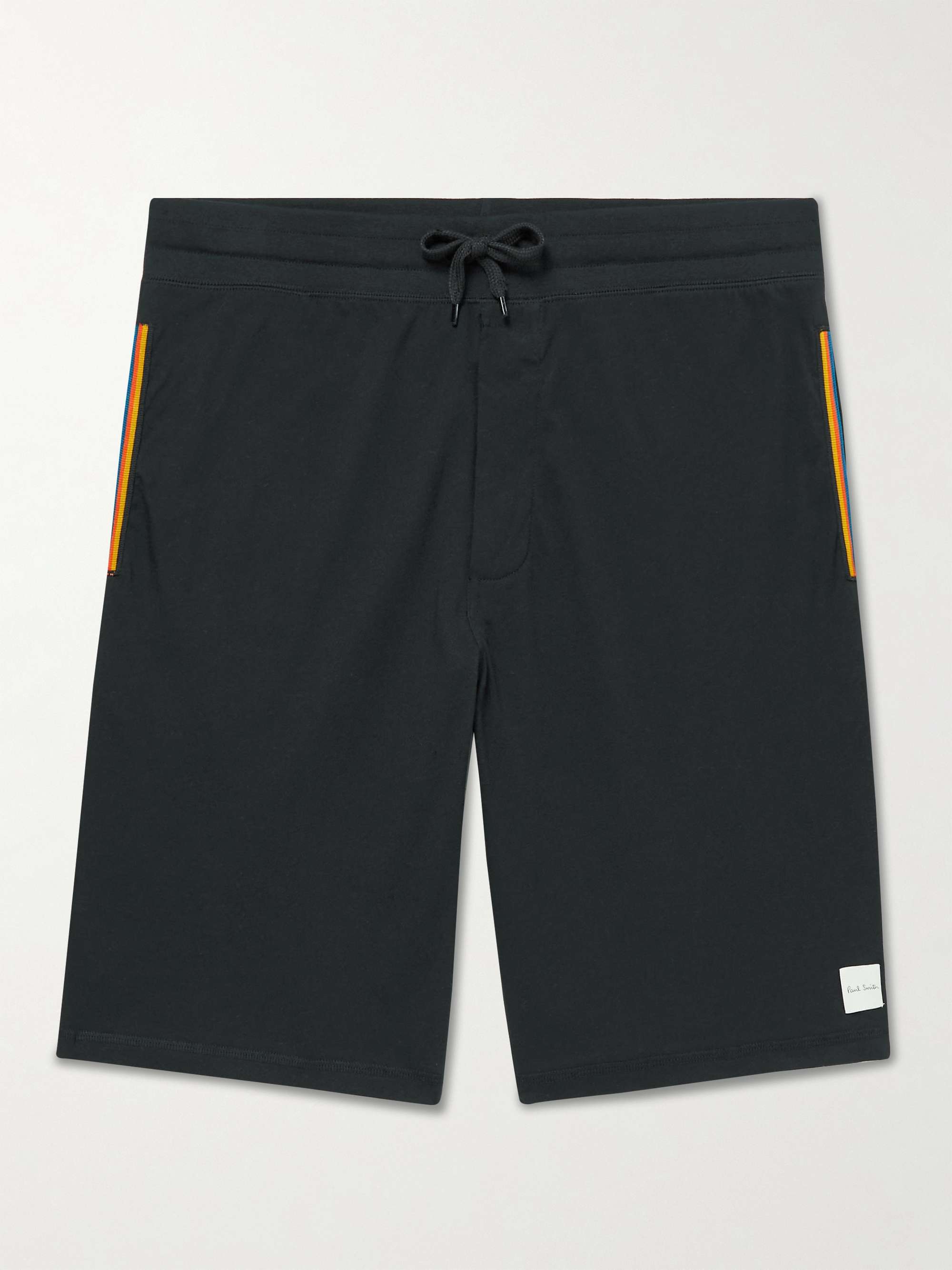 PAUL SMITH Wide-Leg Webbing-Trimmed Cotton-Jersey Drawstring Shorts