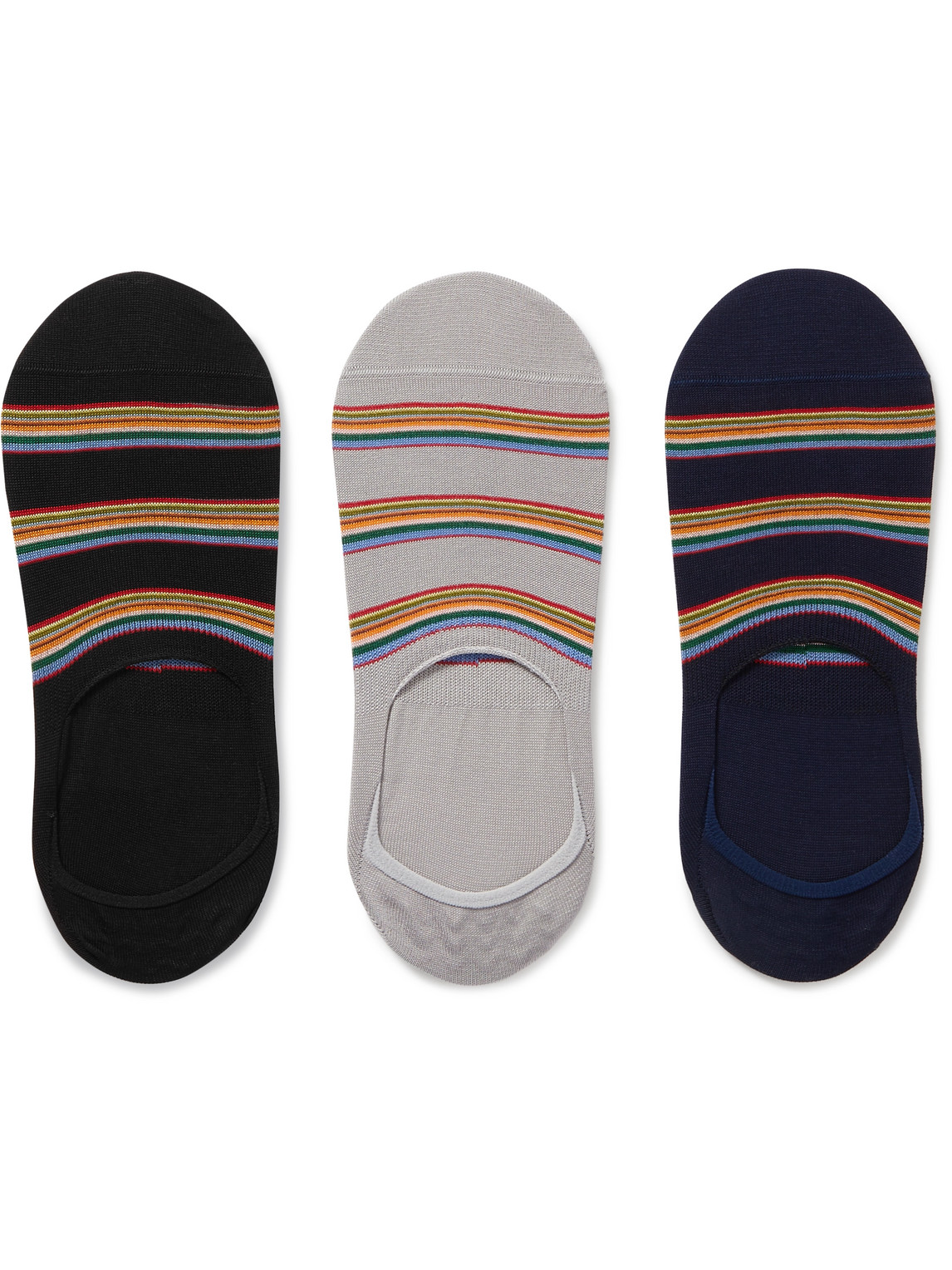 PAUL SMITH THREE-PACK STRIPED COTTON-BLEND NO-SHOW SOCKS