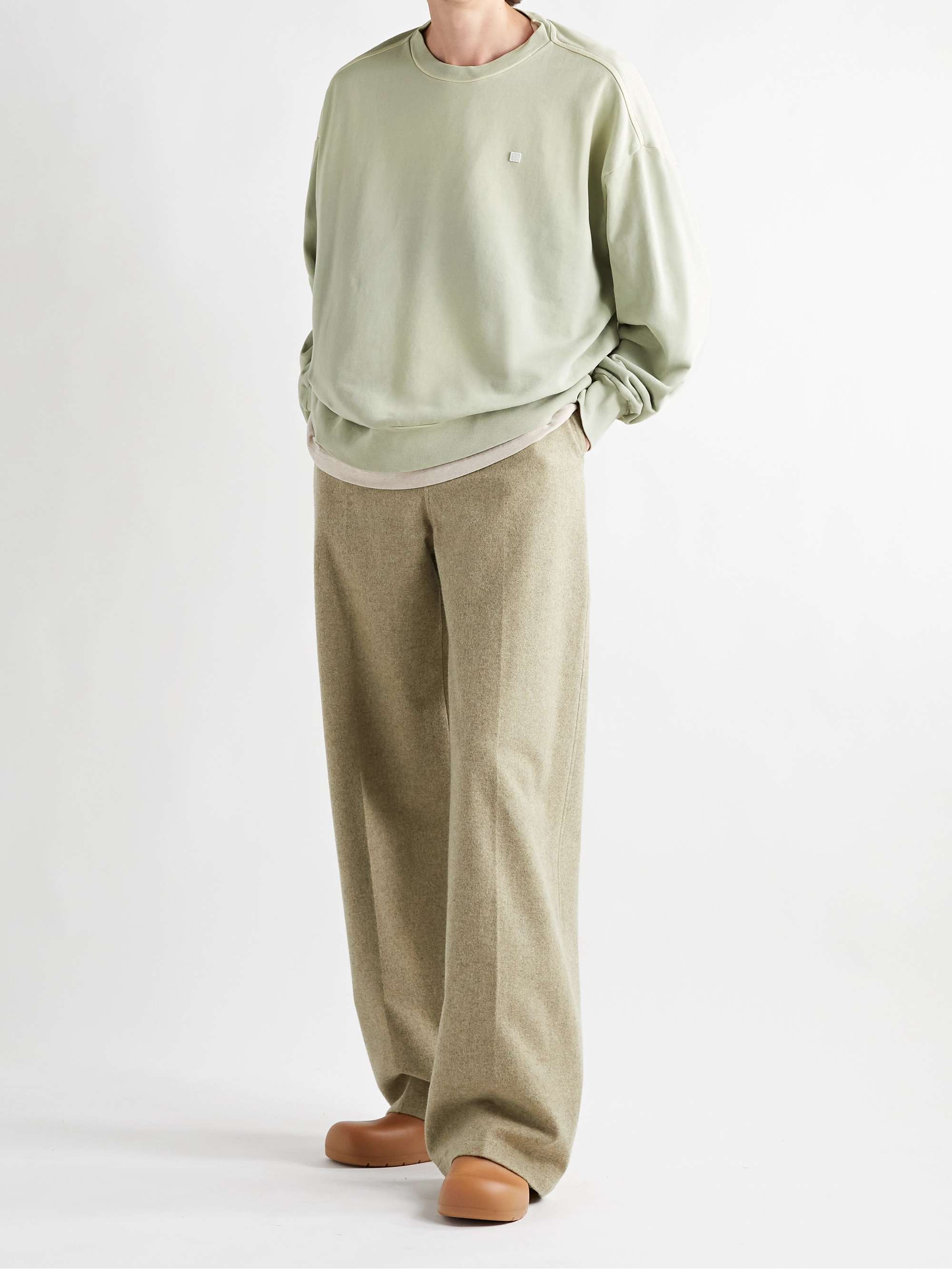 Gray green Fiah Logo-Appliquéd Cotton-Jersey Sweatshirt | ACNE 