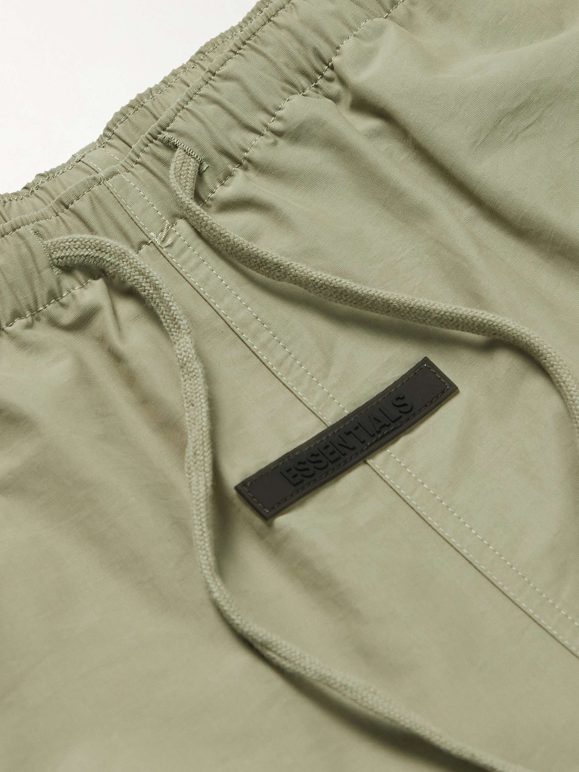 Green Wide-Leg Logo-Print Cotton-Blend Shell Drawstring Shorts | FEAR ...
