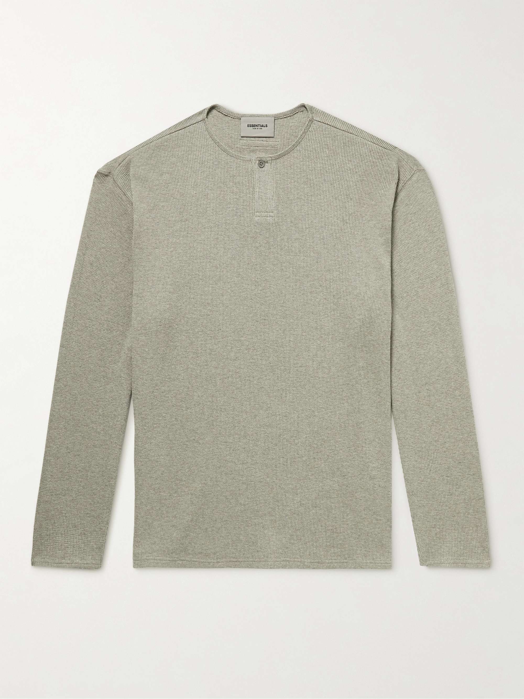 피어오브갓 에센셜 티셔츠 ESSENTIALS Logo-Appliqued Waffle-Knit Cotton-Jersey Henley T-Shirt,Gray