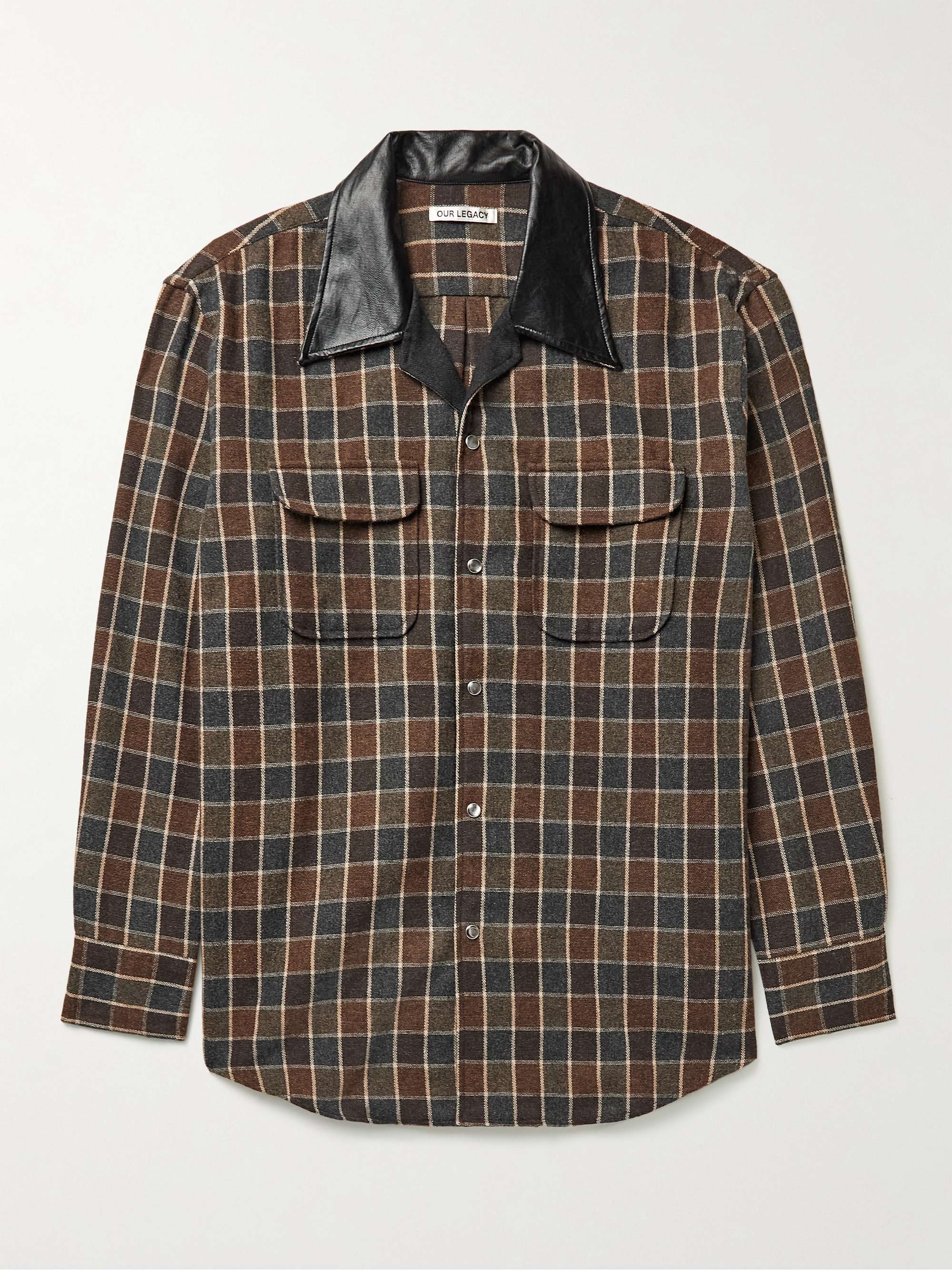 OUR LEGACY Poco Camp-Collar Faux Leather-Trimmed Woven Overshirt