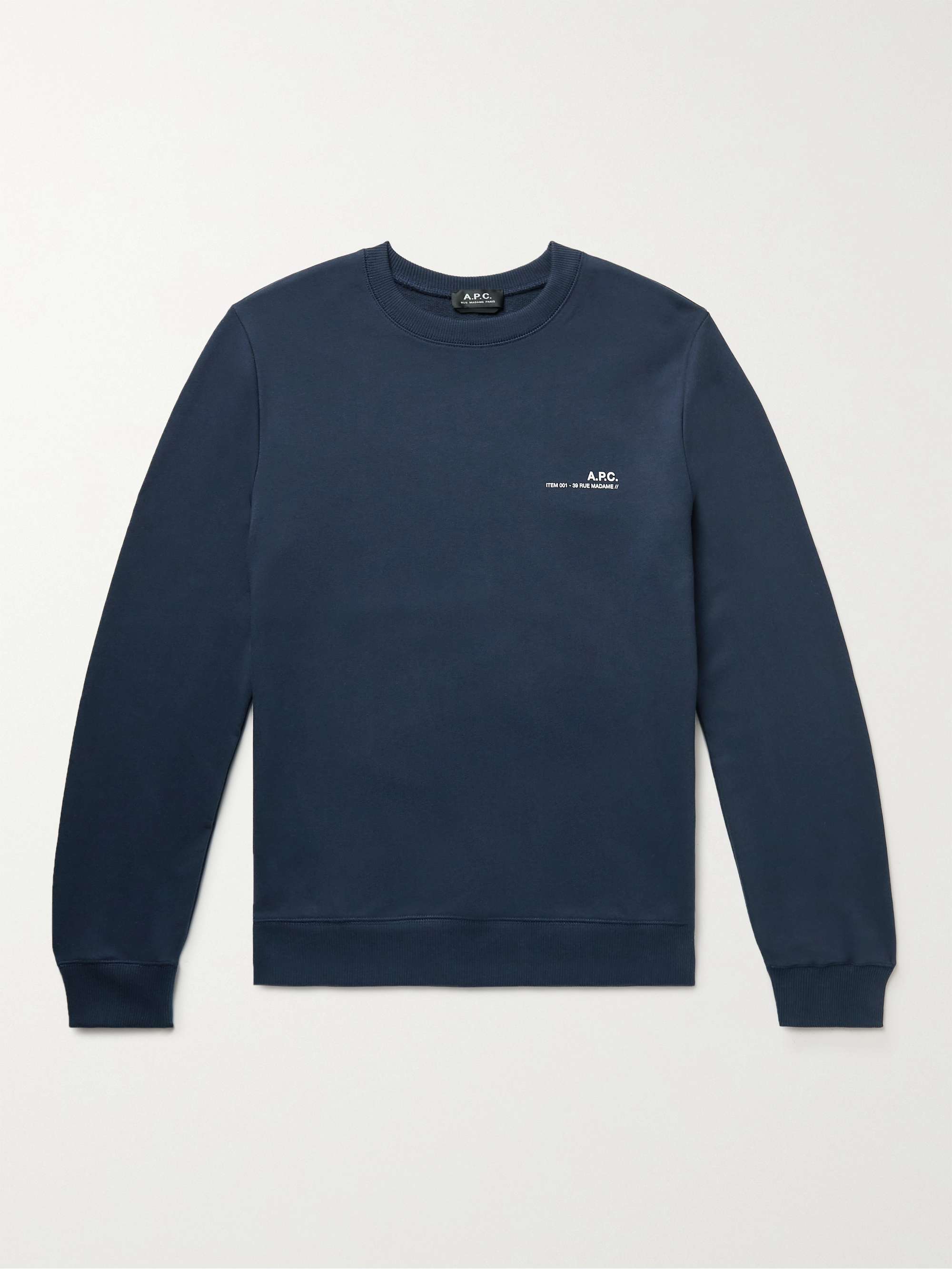 아페쎄 스웻셔츠 A.P.C. Logo-Print Cotton-Jersey Sweatshirt,Navy