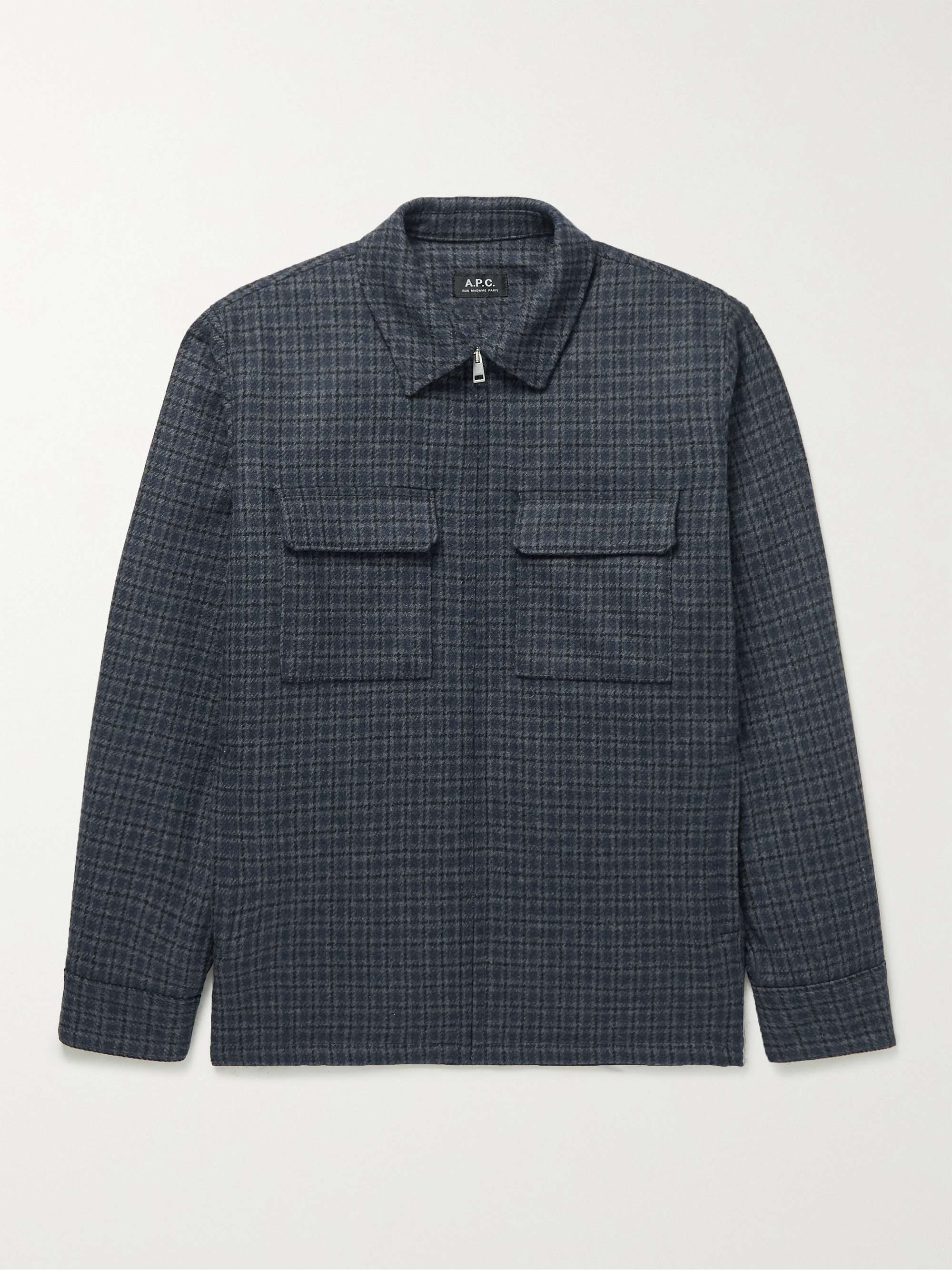 아페쎄 셔츠 A.P.C. Thibault Checked Wool-Blend Shirt Jacket,Navy