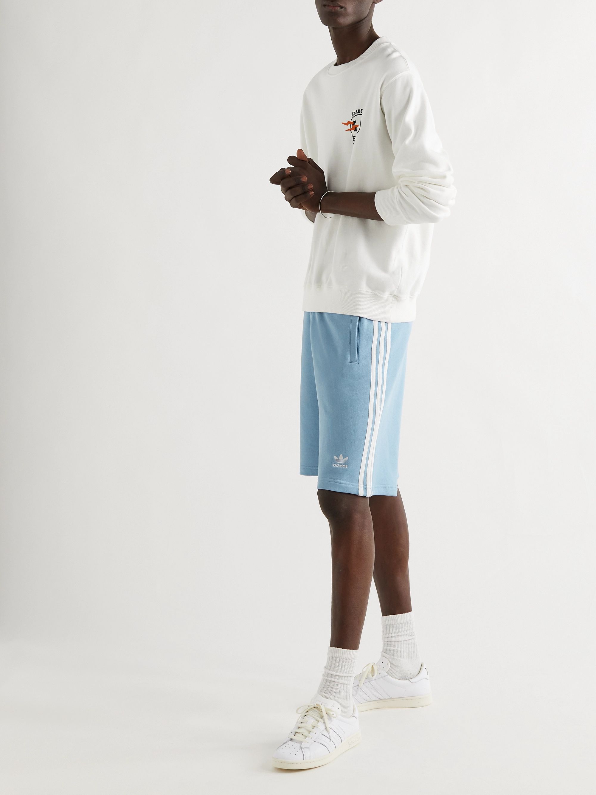 Logo-Embroidered Striped Cotton-Jersey Shorts