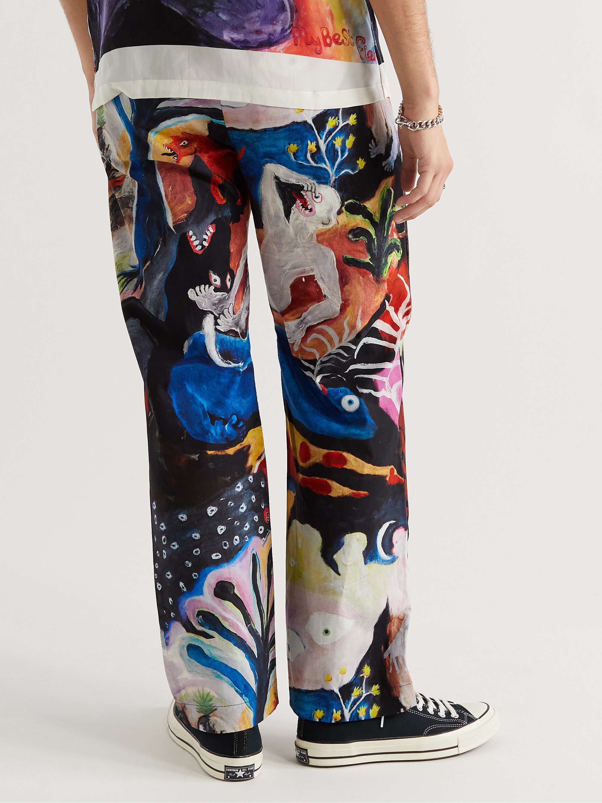 ENDLESS JOY Reclining Nude Straight-Leg Printed Organic Cotton-Canvas Trousers