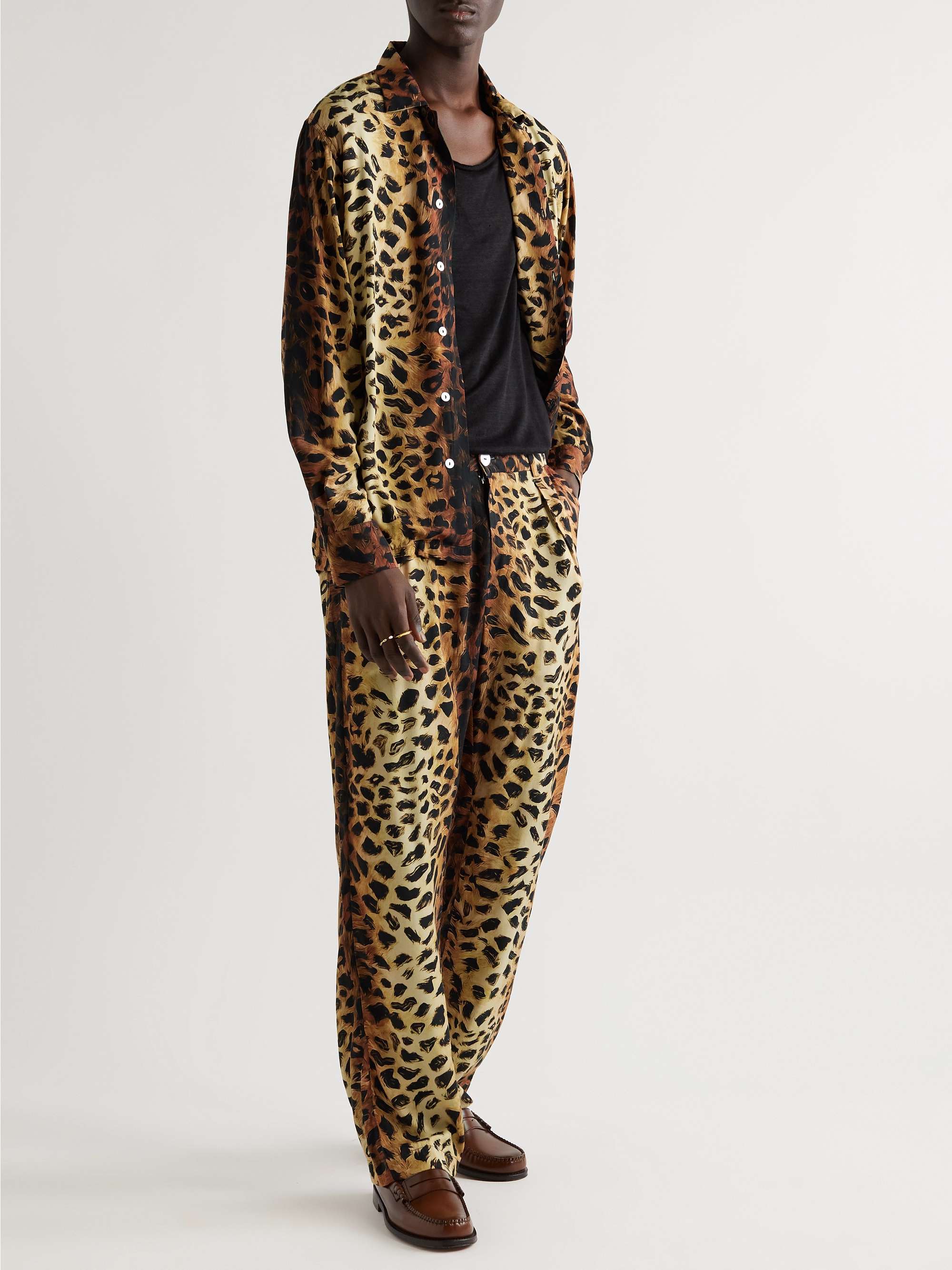 ENDLESS JOY Convertible-Collar Leopard-Print Woven Shirt