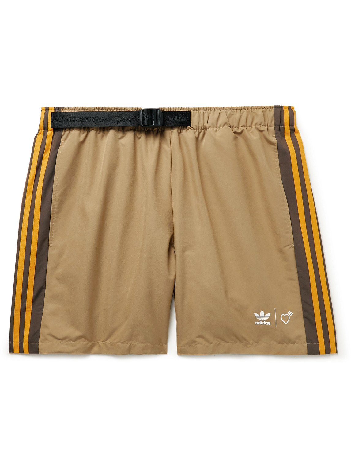 Adidas Consortium Human Made Belted Logo-print Shell Shorts In Brown