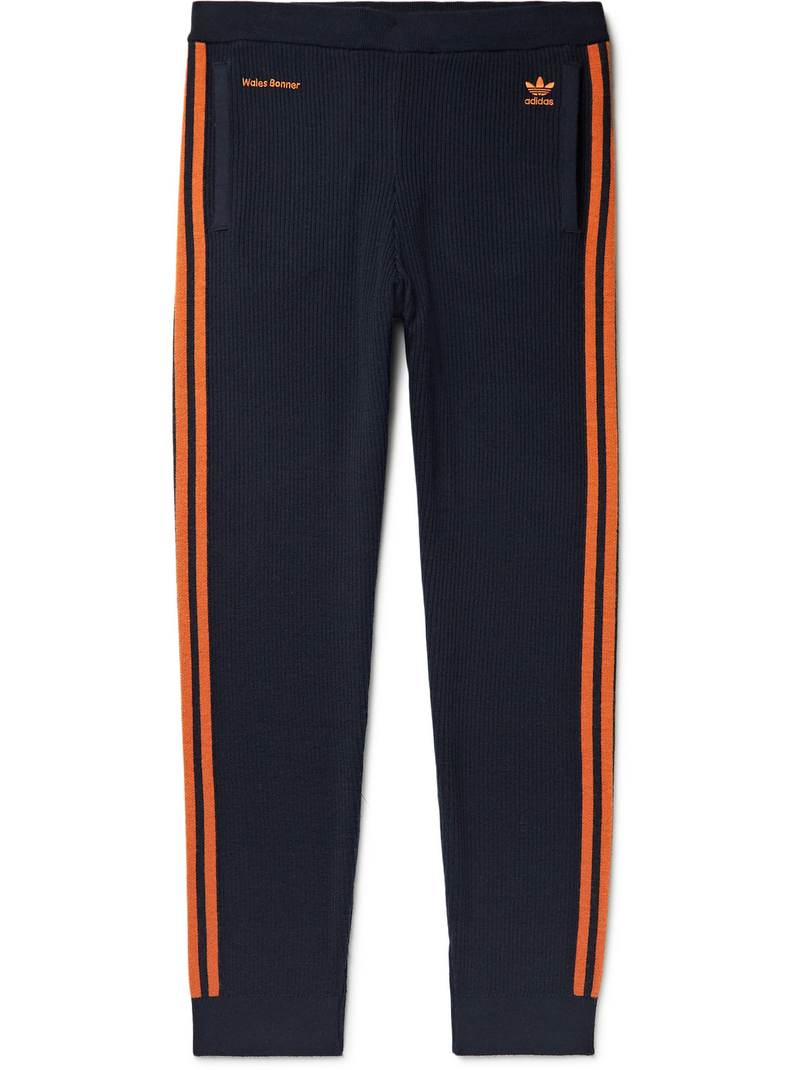 Adidas Consortium Wales Bonner Tapered Striped Ribbed Wool-blend Sweatpants In Blue