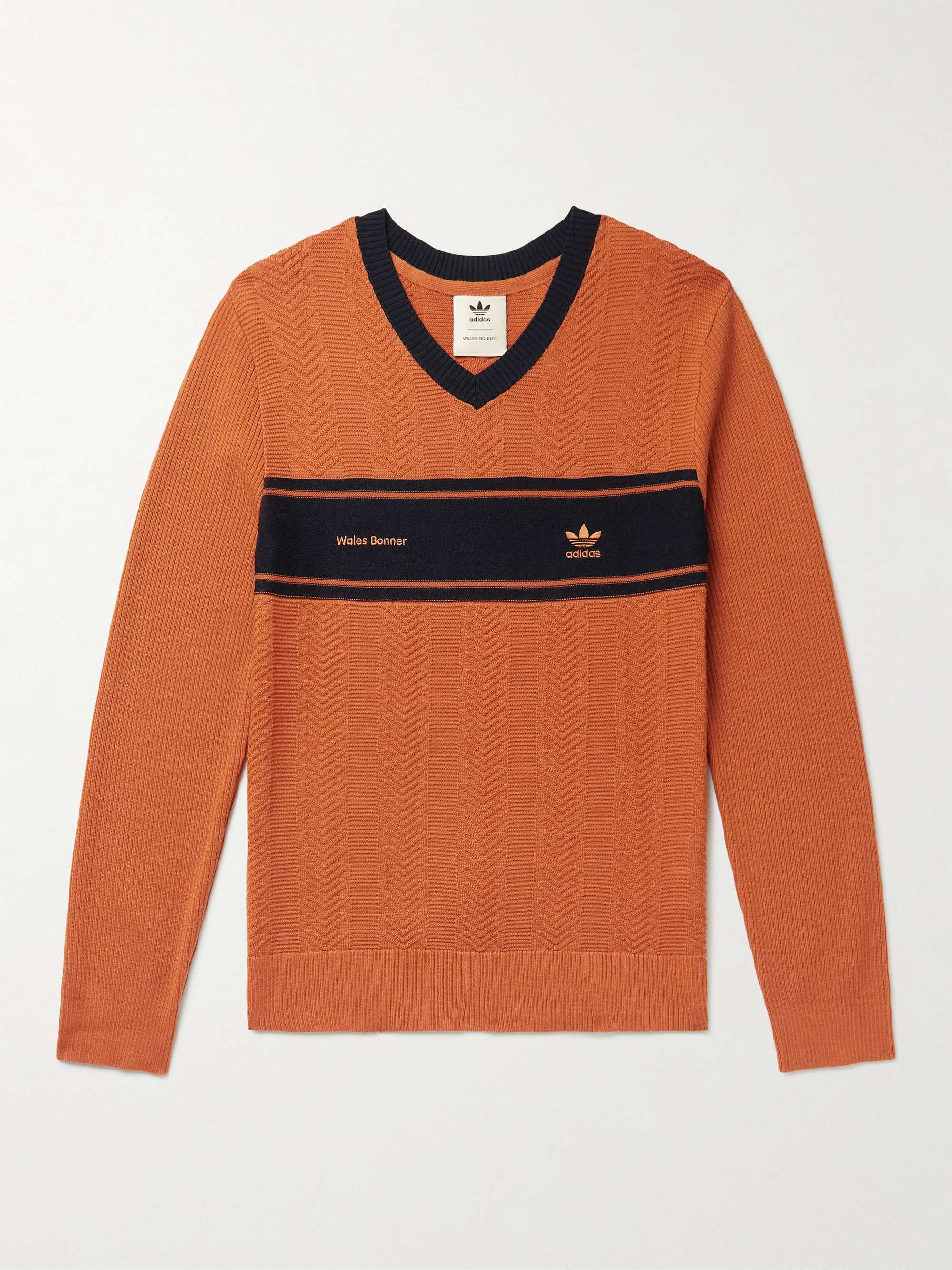 ADIDAS CONSORTIUM + Wales Bonner Striped Embroidered Ribbed Wool-Blend Sweater
