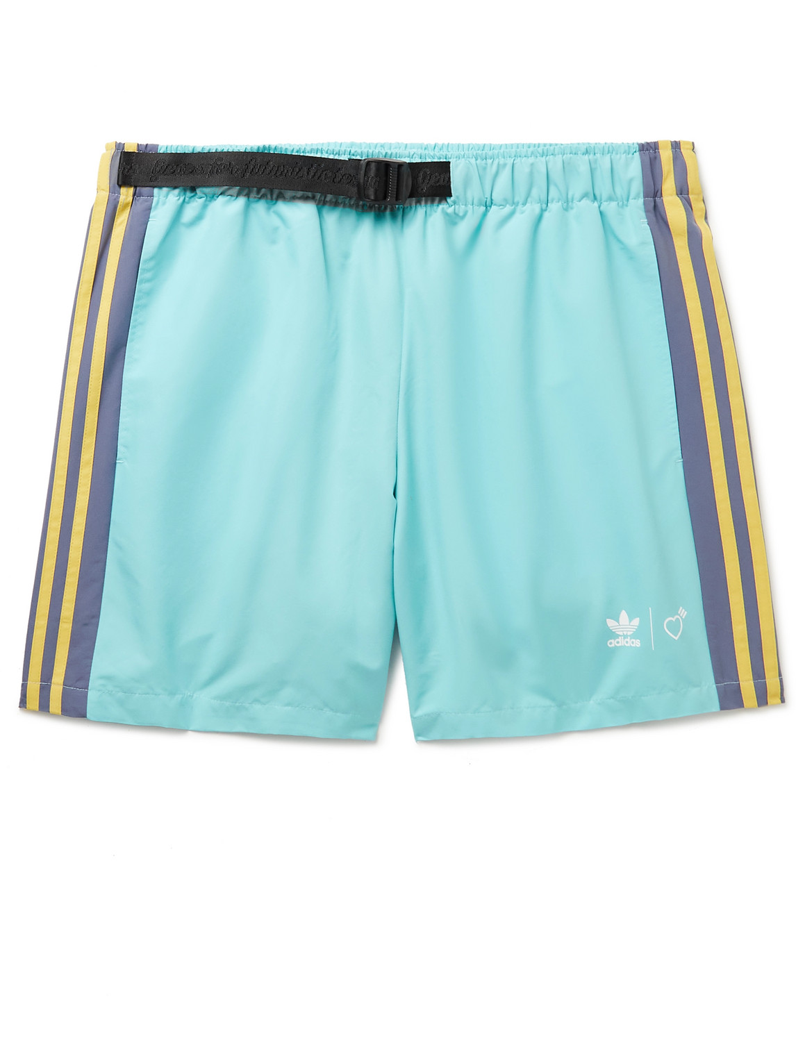 Adidas Consortium Human Made Belted Logo-print Shell Shorts In Blue