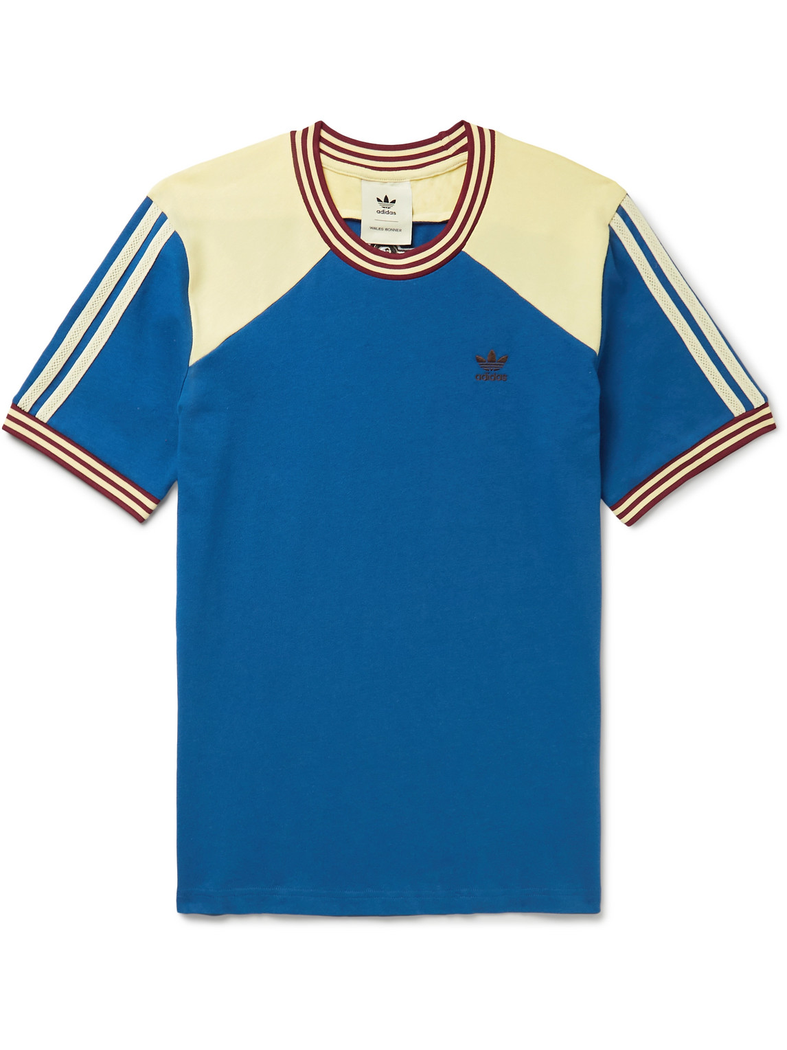Adidas Consortium Wales Bonner Crochet-trimmed Colour-block Cotton-jersey T-shirt In Blue