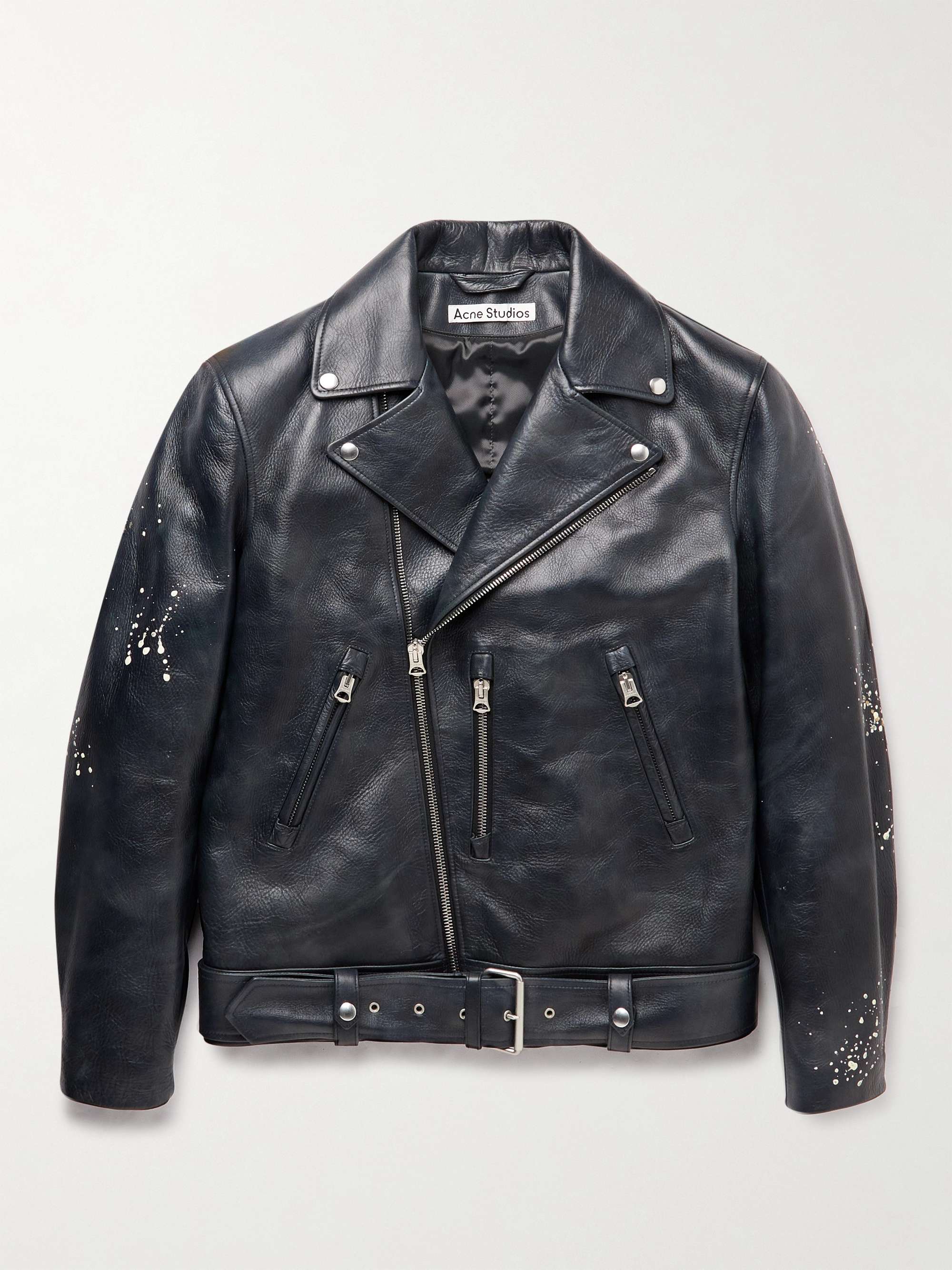 ACNE STUDIOS Belted Painted Leather Biker Jacket
