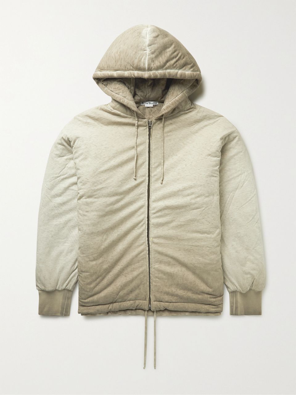 Beige Oversized Padded Cold-Dyed Cotton-Jersey Zip-Up 
