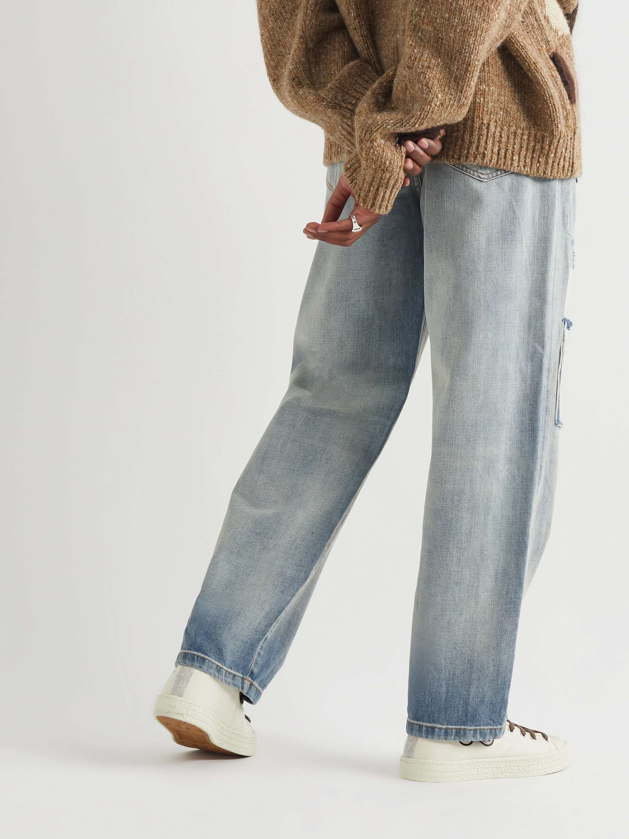 ACNE STUDIOS 1991 Toj Straight-Leg Belted Distressed Patchwork Jeans