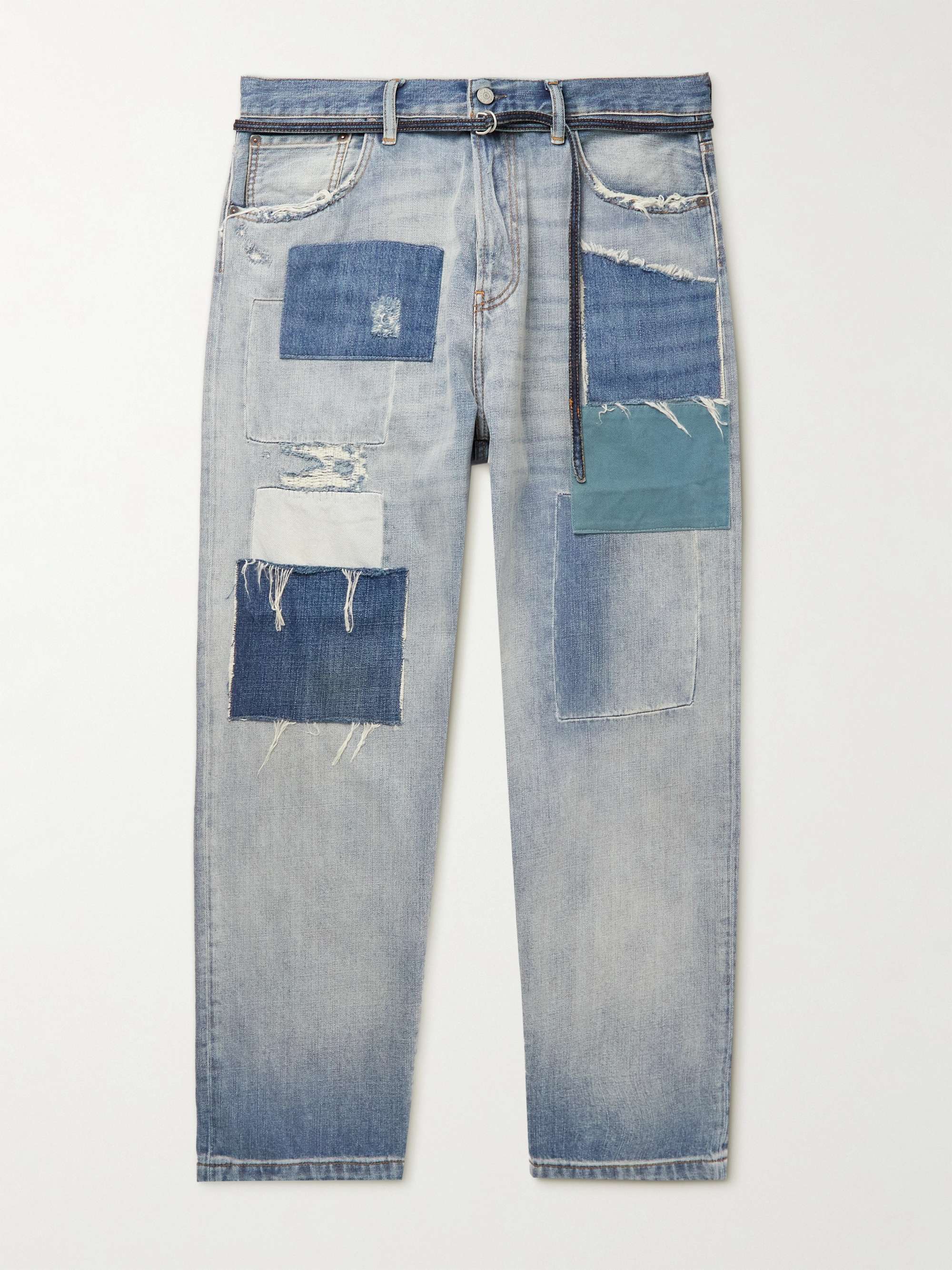 ACNE STUDIOS 1991 Toj Straight-Leg Belted Distressed Patchwork Jeans
