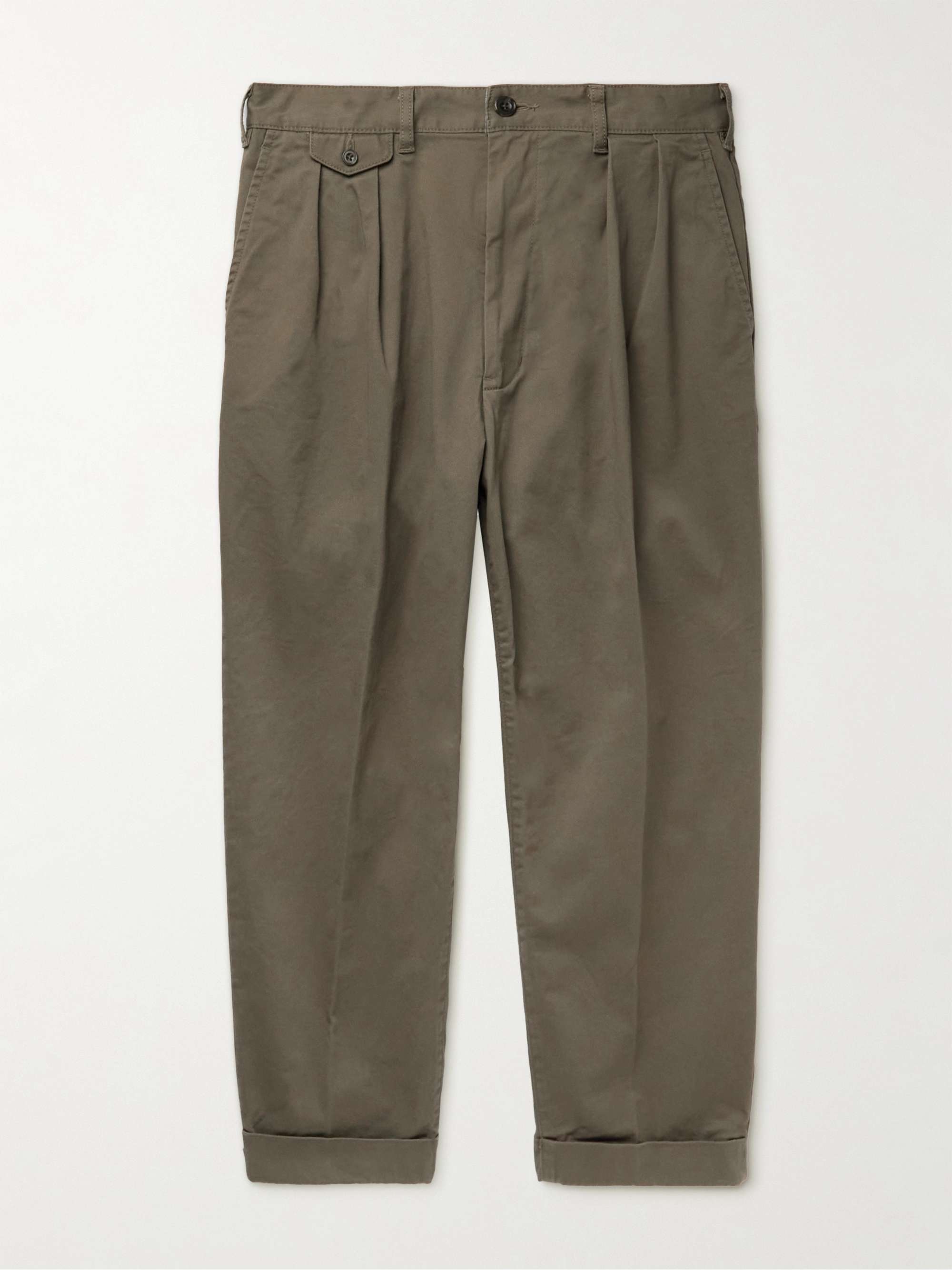 BEAMS PLUS Cropped Pleated Cotton-Corduroy Trousers