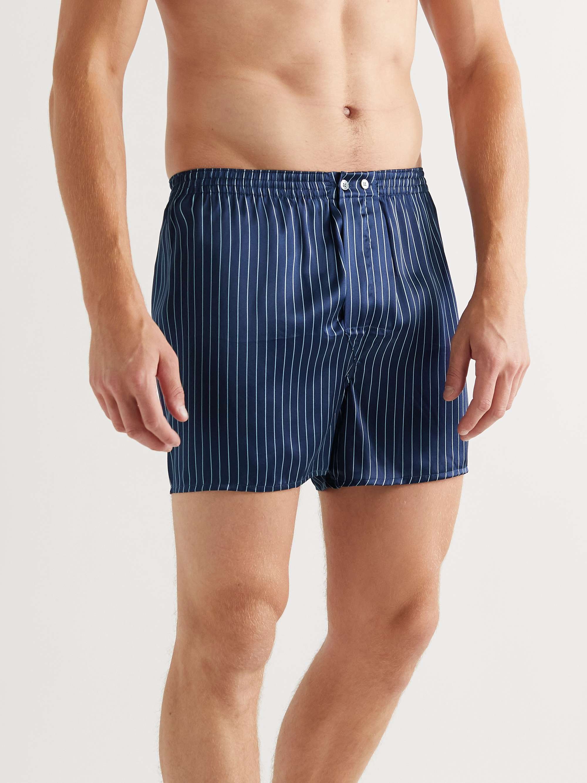 DEREK ROSE Striped Silk Boxer Shorts