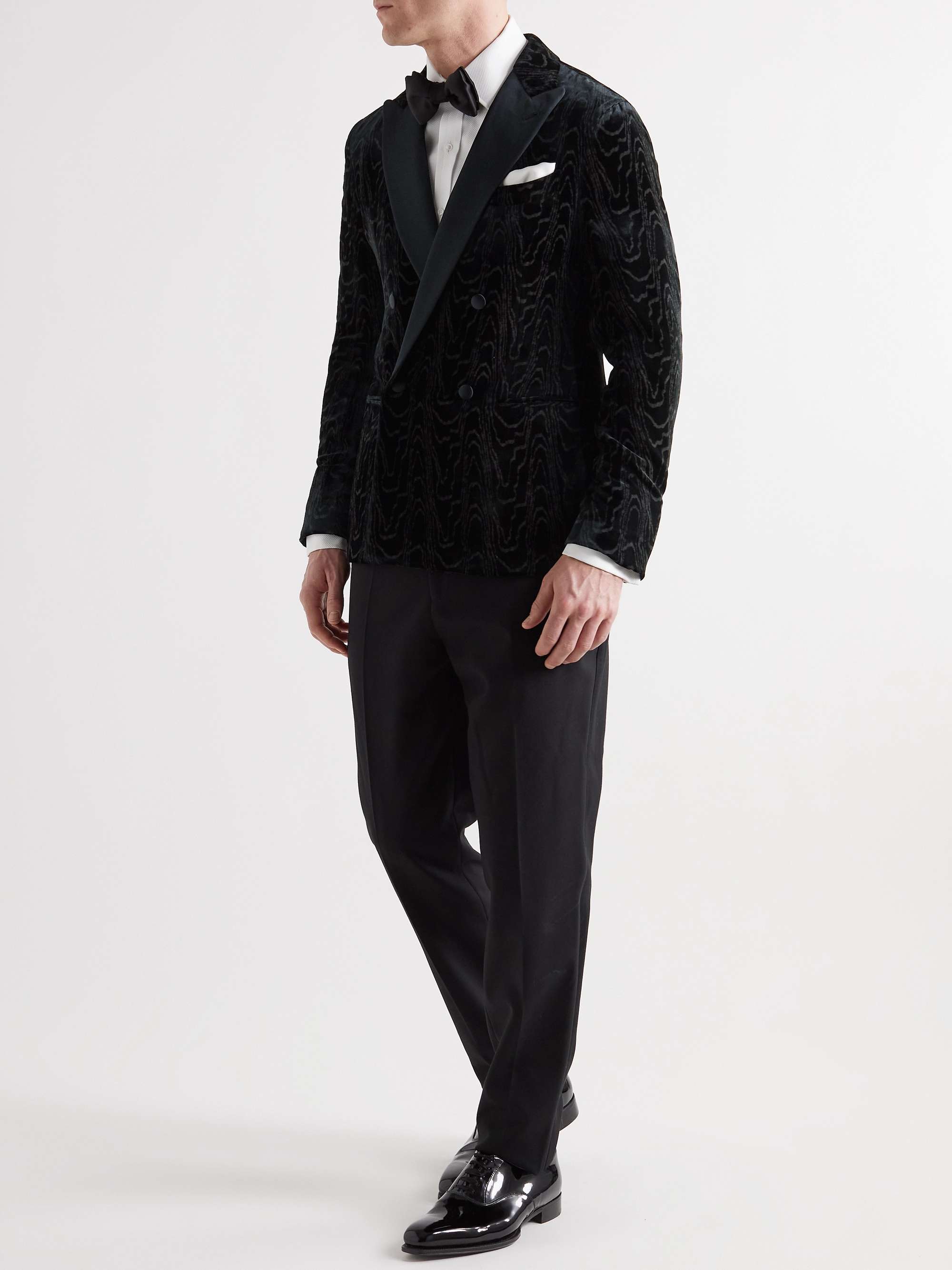 GIORGIO ARMANI Double-Breasted Silk-Trimmed Velvet Moire Tuxedo Jacket