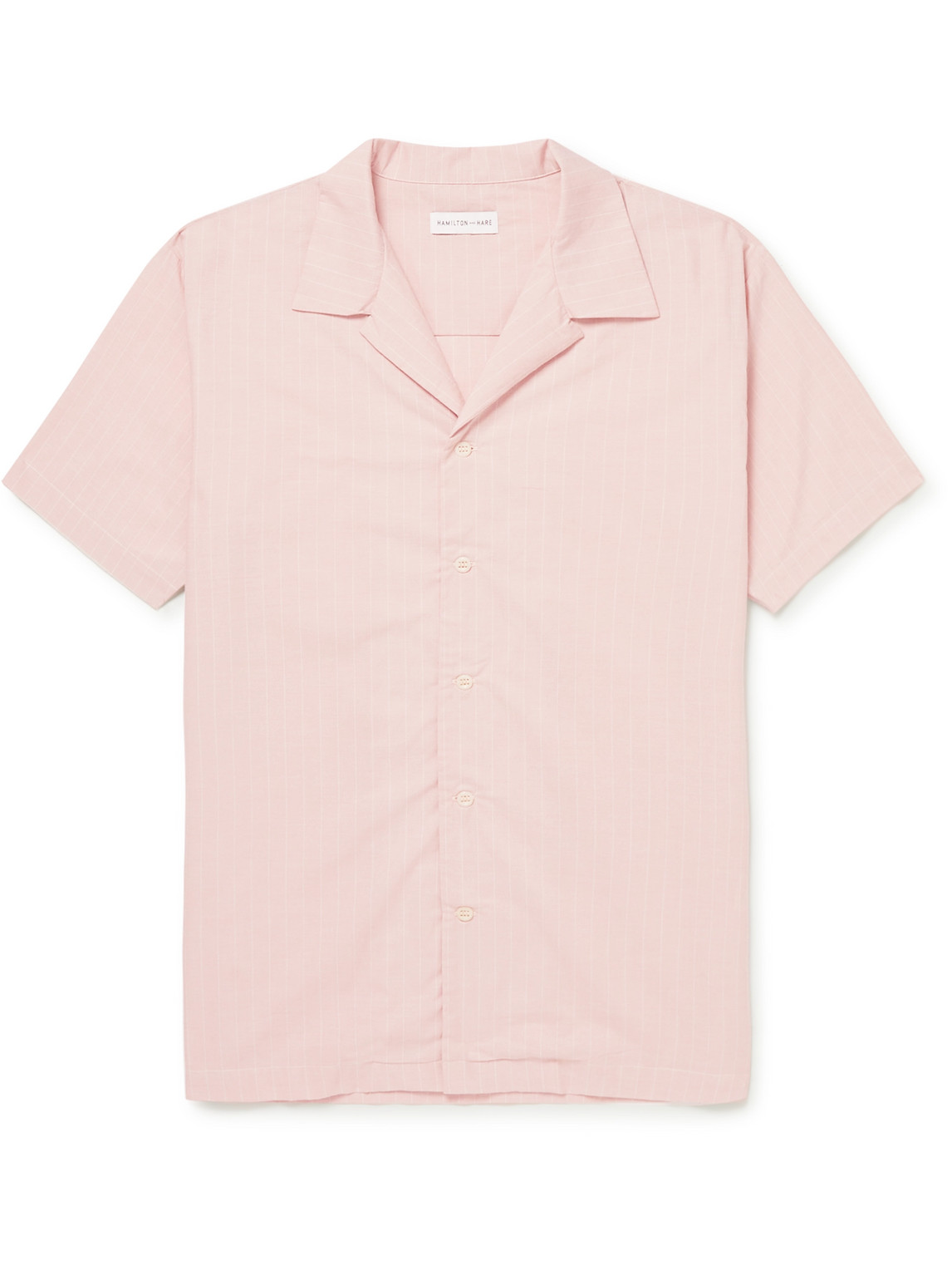 Hamilton And Hare Camp-collar Pinstriped Cotton Pyjama Shirt In Pink