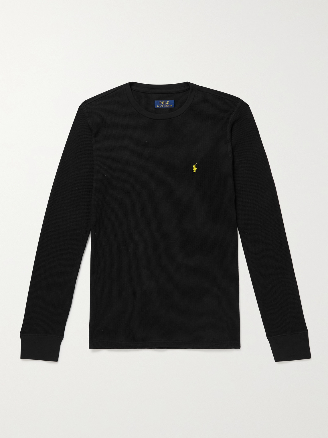 Polo Ralph Lauren Slim-fit Logo-embroidered Waffle Cotton-blend T-shirt In Black