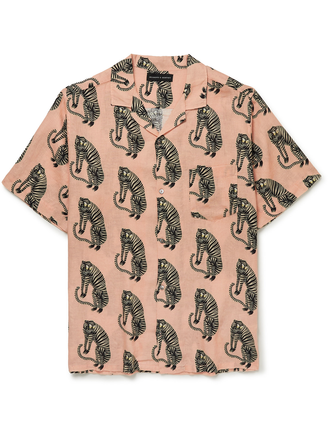 Desmond & Dempsey Sansindo Tiger-print Linen Pyjama Shirt In Pink