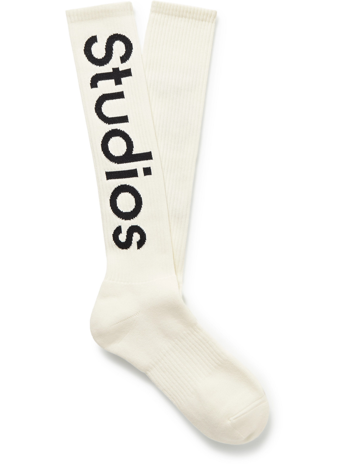Logo-Jacquard Ribbed Stretch Cotton-Blend Socks