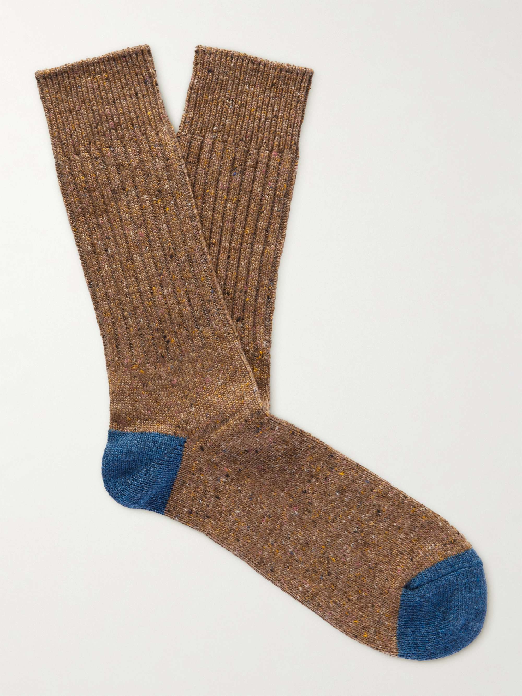 ANONYMOUS ISM Tweed Nep Ribbed-Knit Socks