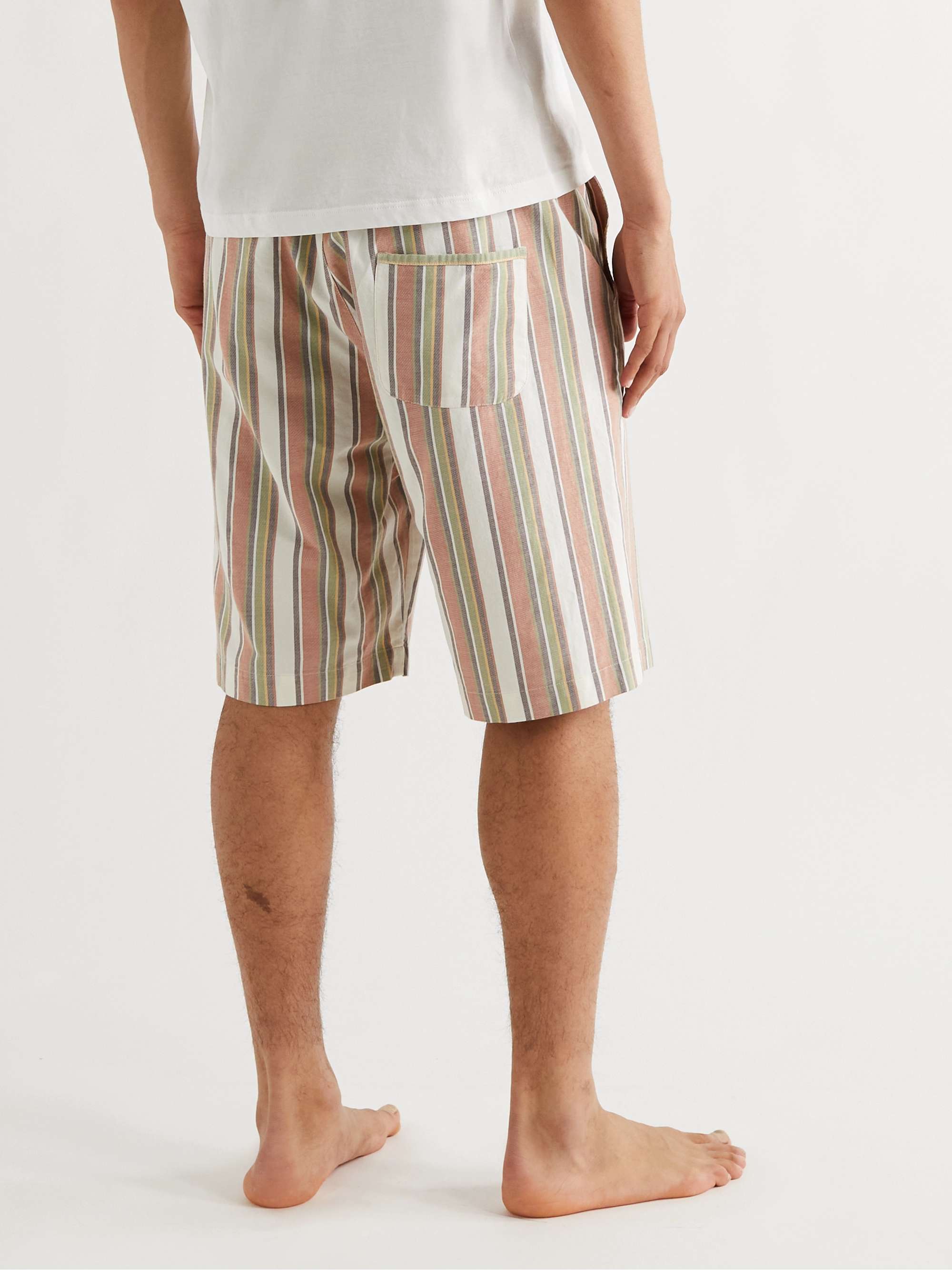 OLIVER SPENCER LOUNGEWEAR Canvey Wide-Leg Striped Organic Cotton-Twill Drawstring Shorts