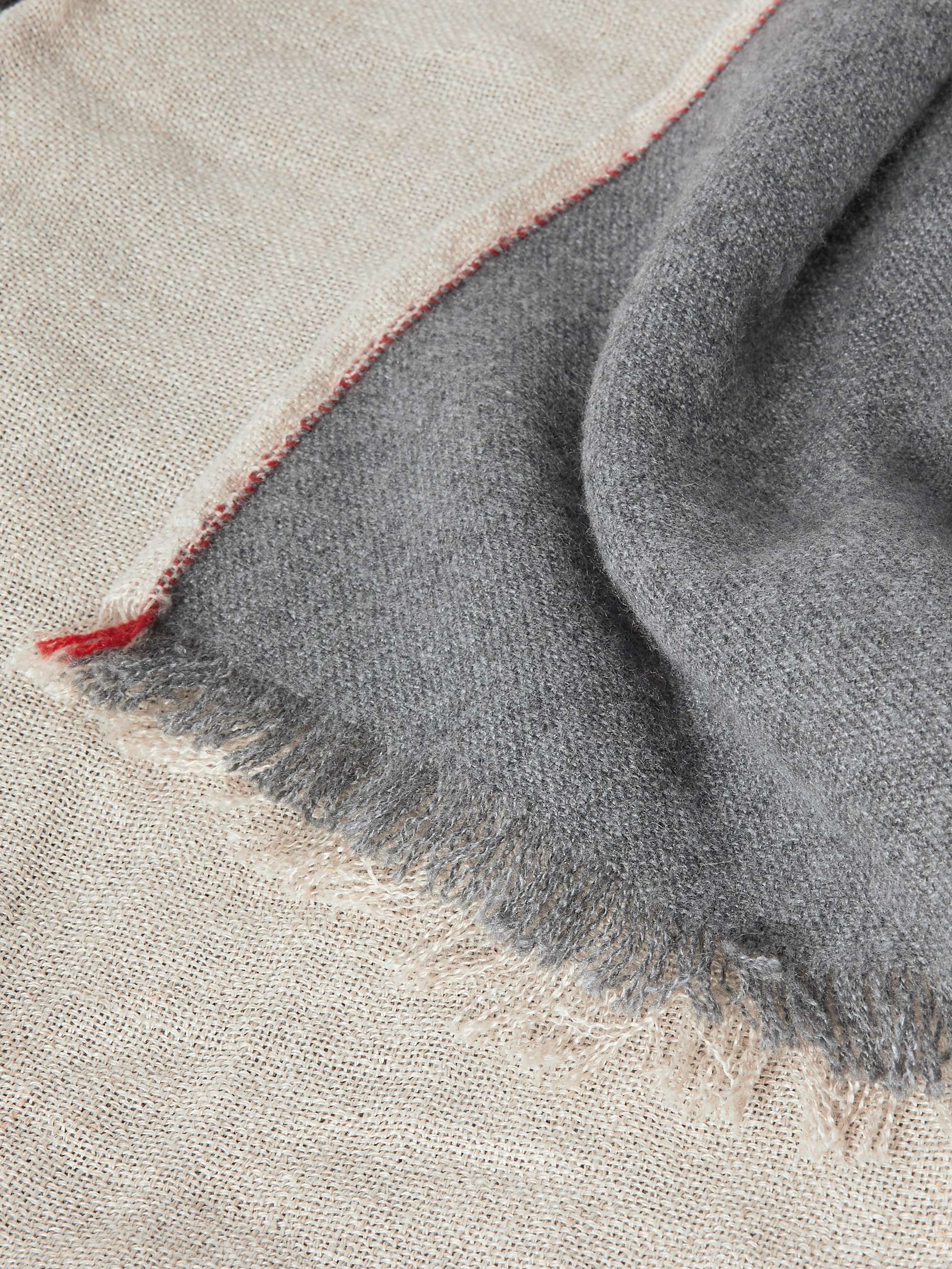 R+D.LAB Tubo Fringed Two-Tone Linen, Cashmere and Silk-Blend Throw