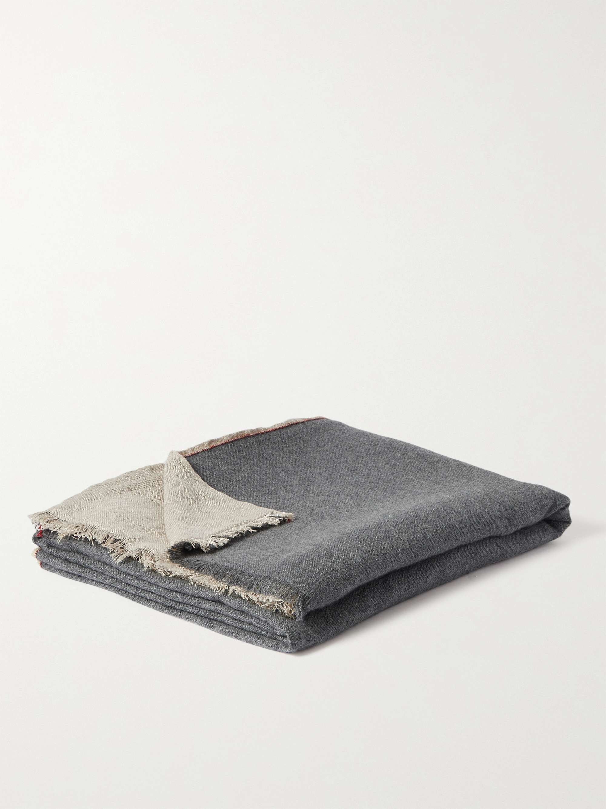 R+D.LAB Tubo Fringed Two-Tone Linen, Cashmere and Silk-Blend Throw