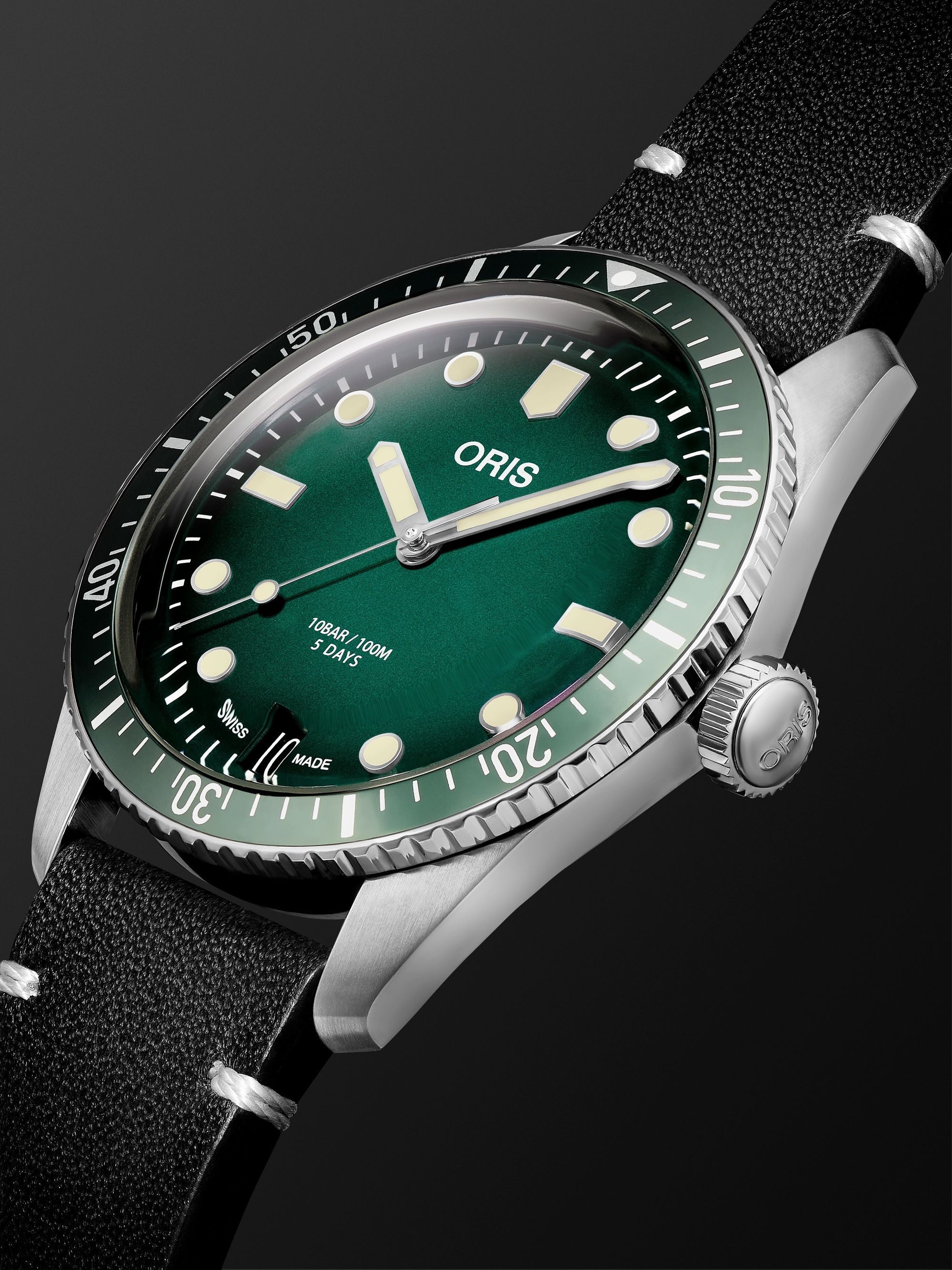 ORIS + MR PORTER Divers-Sixty Five 10th Birthday Limited Edition Automatic 40mm PVD-Coated Stainless Steel and Leather Watch, Ref. No. 01 400 7772 4217-Set