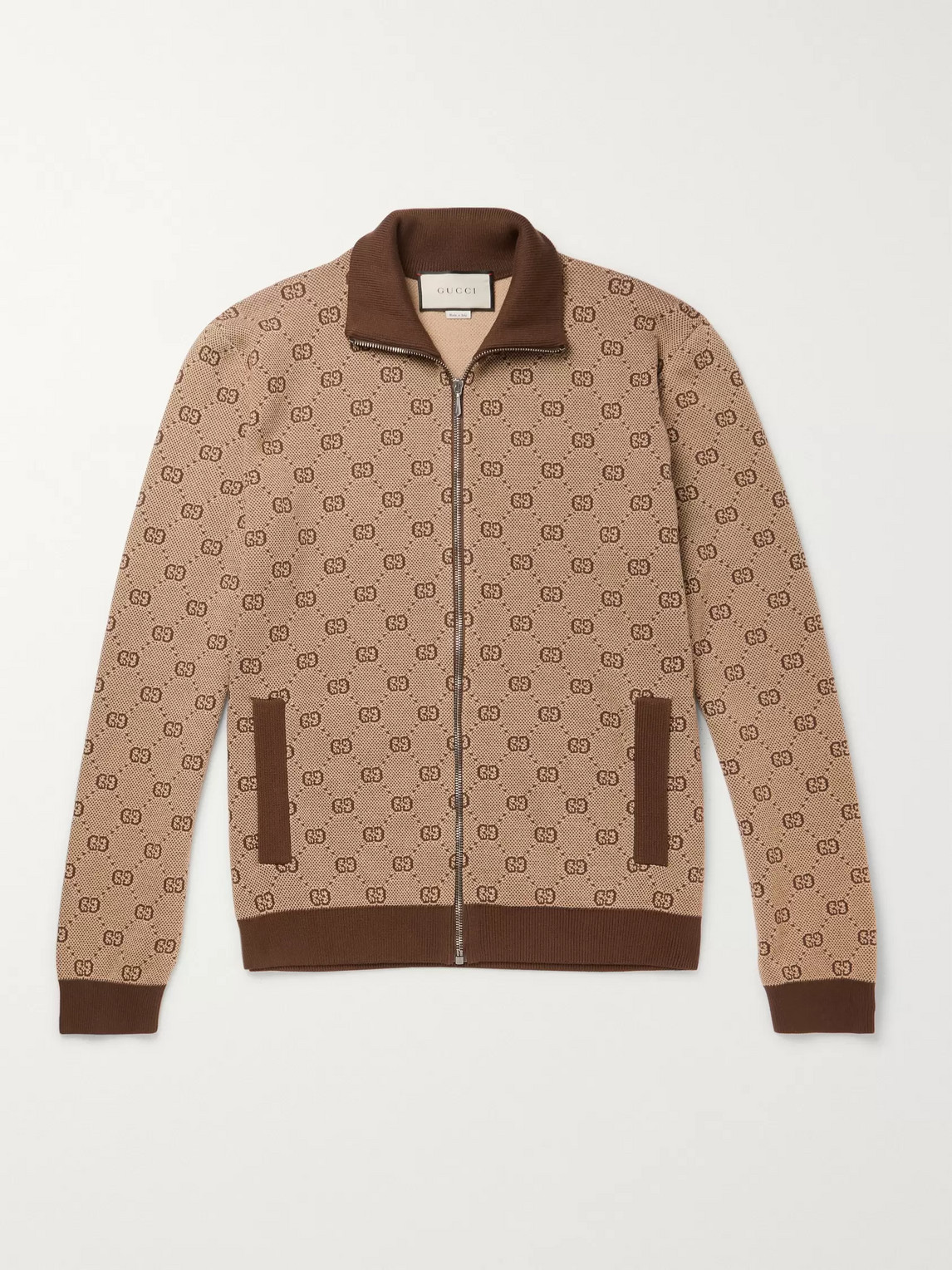 GUCCI LOGO-JACQUARD WOOL AND COTTON-BLEND TRACK JACKET