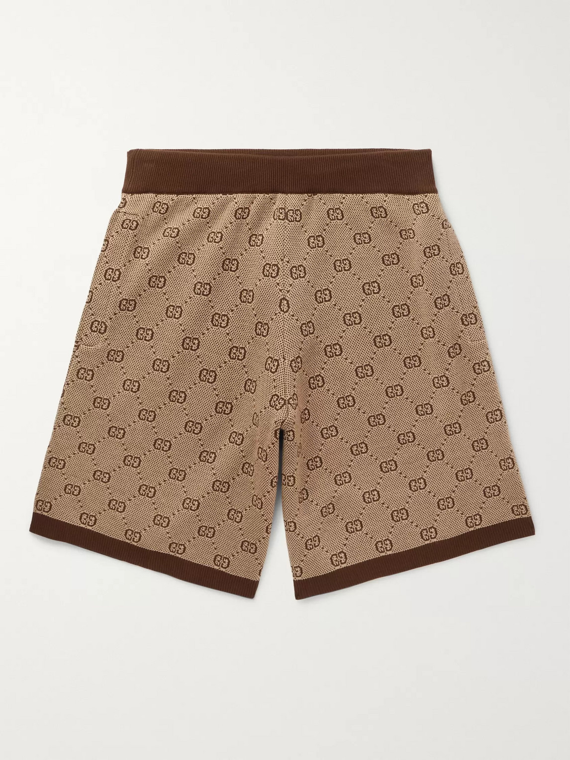 Gucci Wide-leg Logo-jacquard Wool And Cotton-blend Shorts In Brown