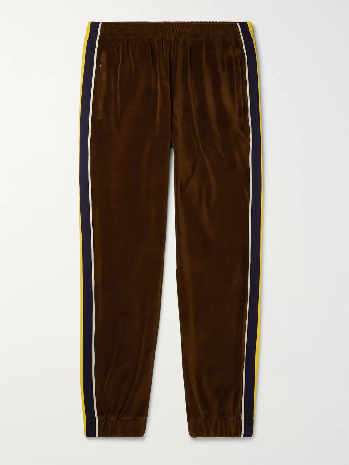 Gucci Tapered Webbing-trimmed Velvet Track Pants In Brown