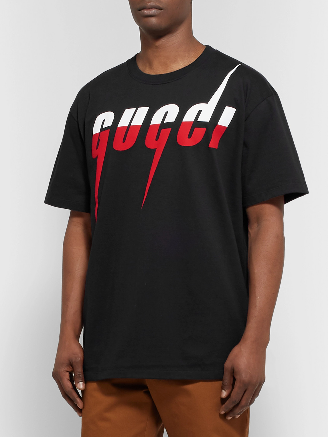 Gucci Logo Lightning-print Cotton-jersey T-shirt In 1141 Black | ModeSens